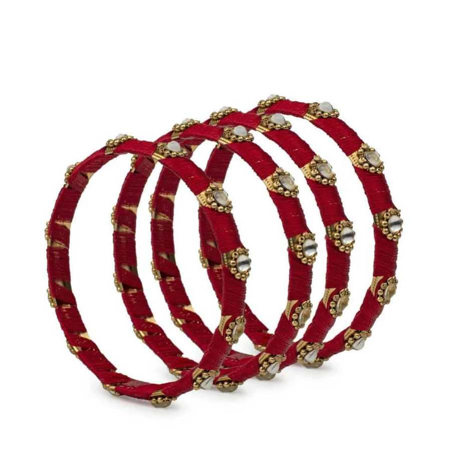 Set of 4 Silk Thread Bracelets with Kundan Style Stone - Image 5
