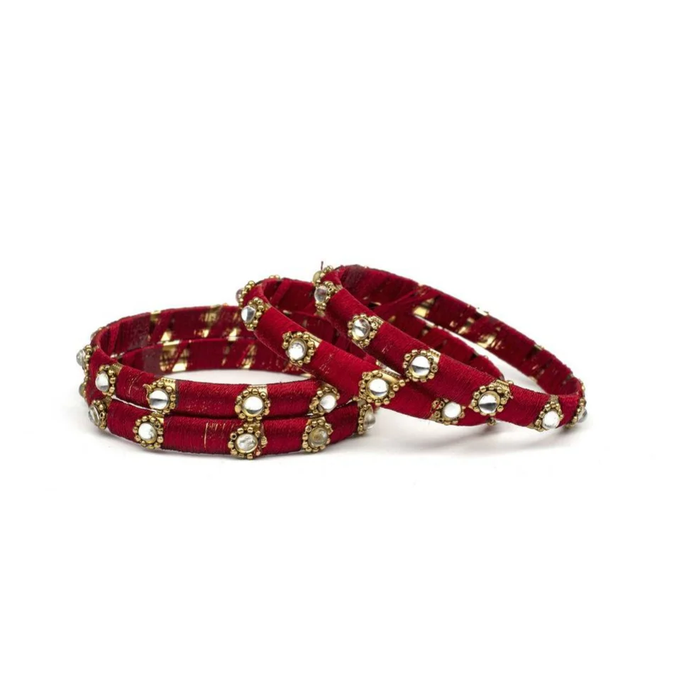 Set of 4 Silk Thread Bracelets with Kundan Style Stone - Image 6