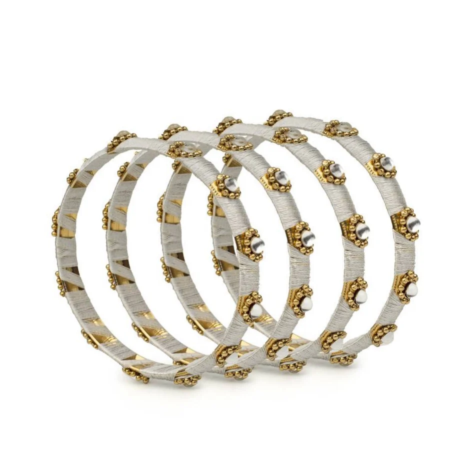 Set of 4 Silk Thread Bracelets with Kundan Style Stone - Image 9