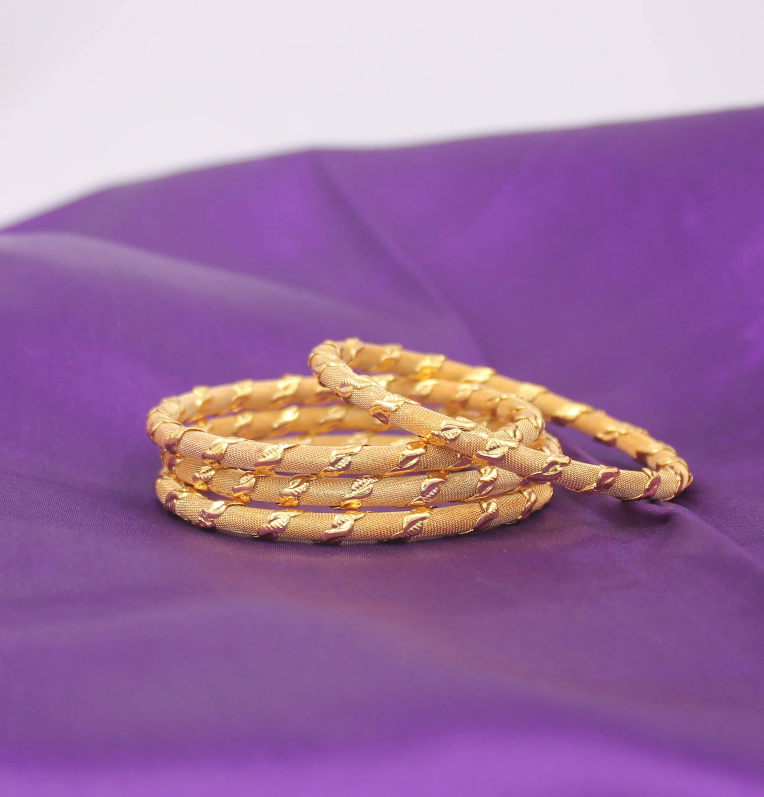 Set of 4 Wire mesh Golden Kada for Dailywear by Leshya - Image 2