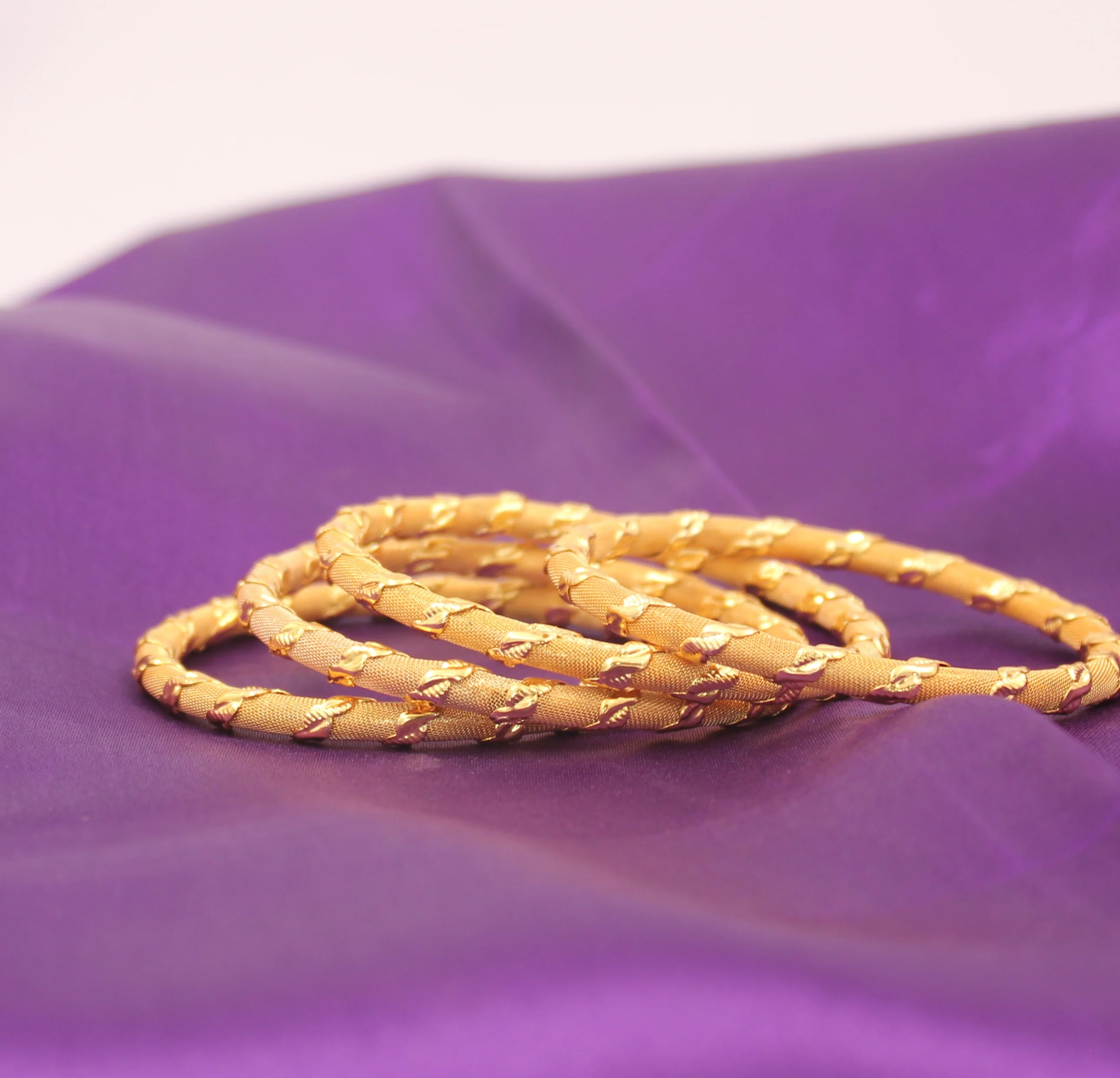 Set of 4 Wire mesh Golden Kada for Dailywear by Leshya - Image 3