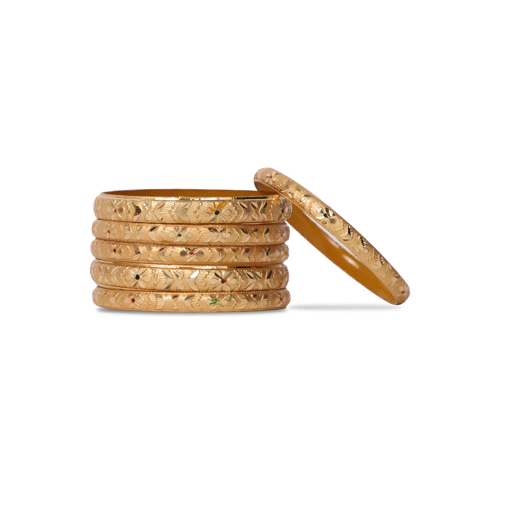 Set Of 6 Gold Dyed Bracelets With Intricate Floral Design - Image 2