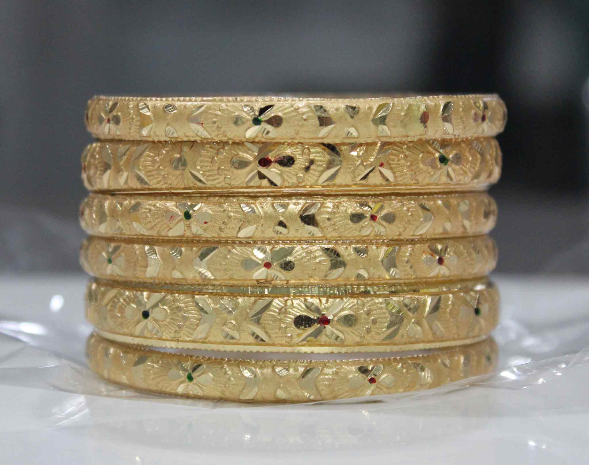 Set Of 6 Gold Dyed Bracelets With Intricate Floral Design - Image 3