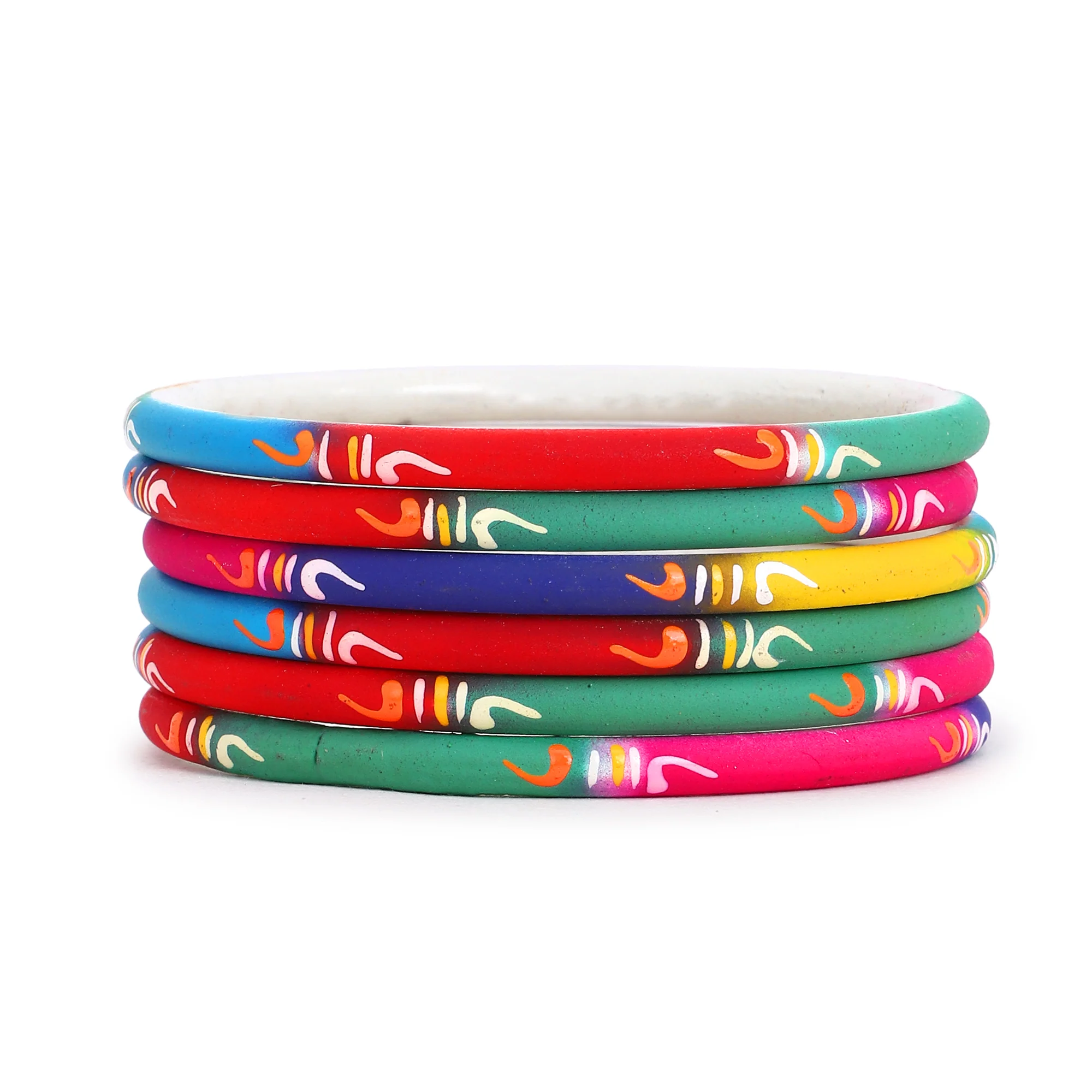 Set of 6 Multicoloured Handpainted Bracelets by Leshya - Image 2