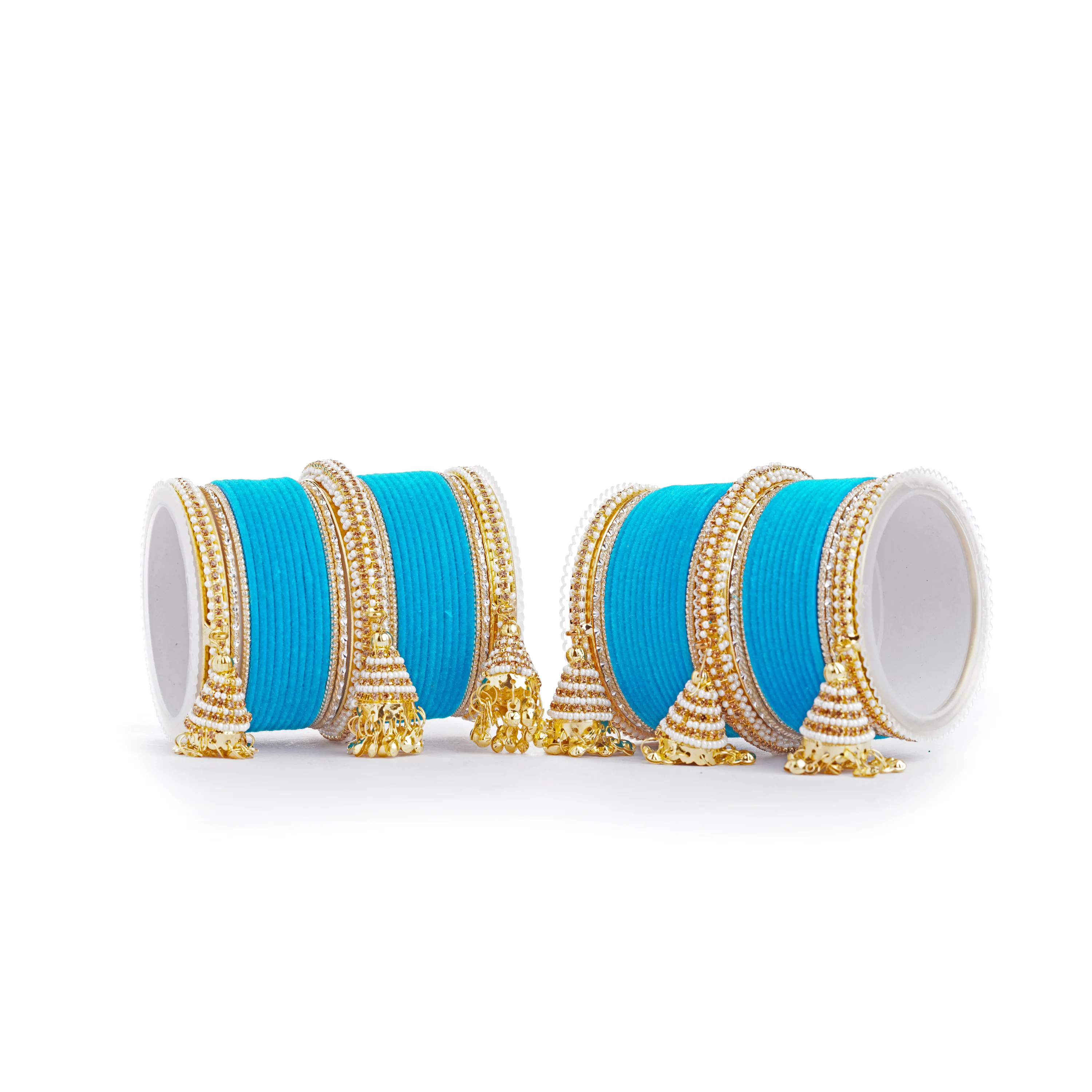 Set of 62 Velvet and Beaded Bangle set with Jhumki for both hands by Leshya - Image 10