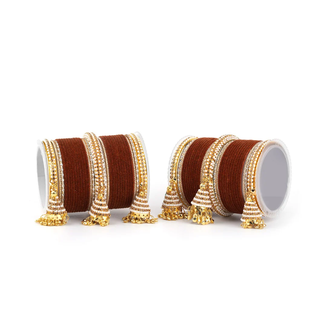Set of 62 Velvet and Beaded Bangle set with Jhumki for both hands by Leshya - Image 15