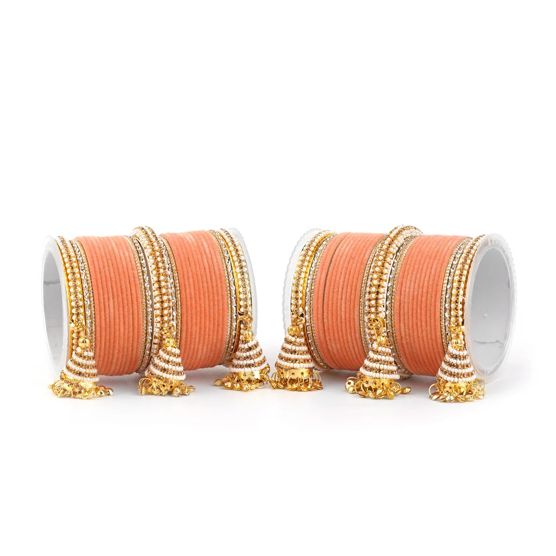 Set of 62 Velvet and Beaded Bangle set with Jhumki for both hands by Leshya - Image 19