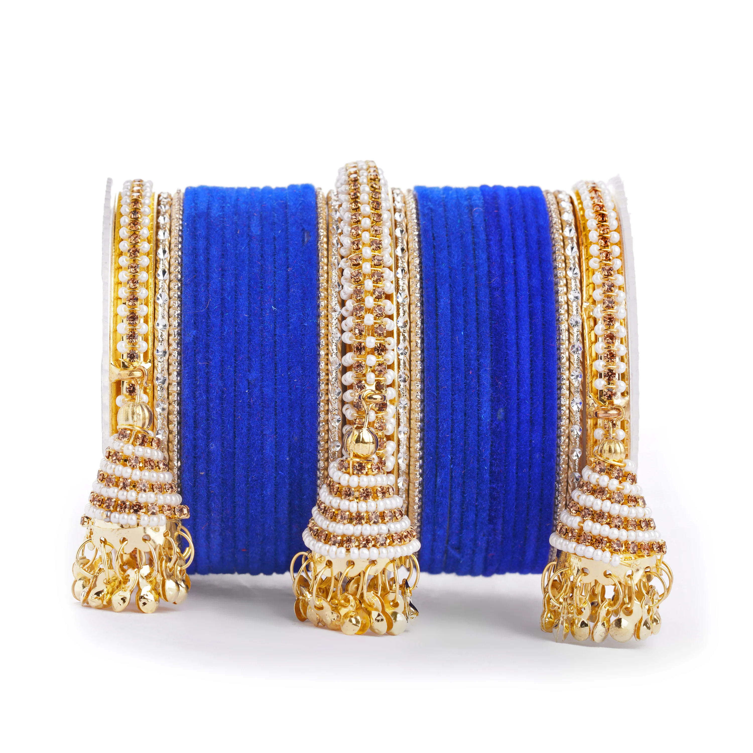 Set of 62 Velvet and Beaded Bangle set with Jhumki for both hands by Leshya - Image 2