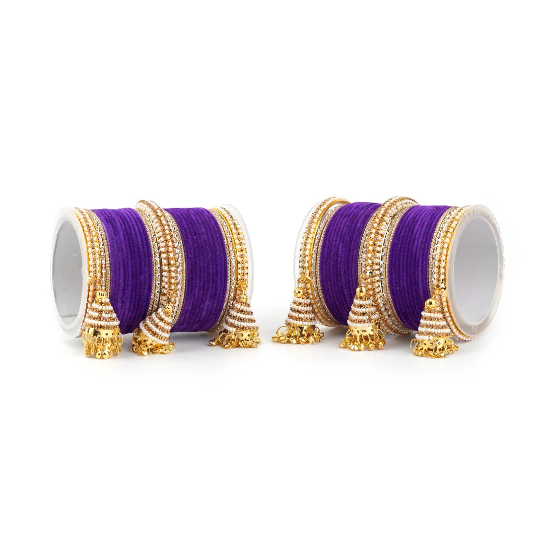 Set of 62 Velvet and Beaded Bangle set with Jhumki for both hands by Leshya - Image 21