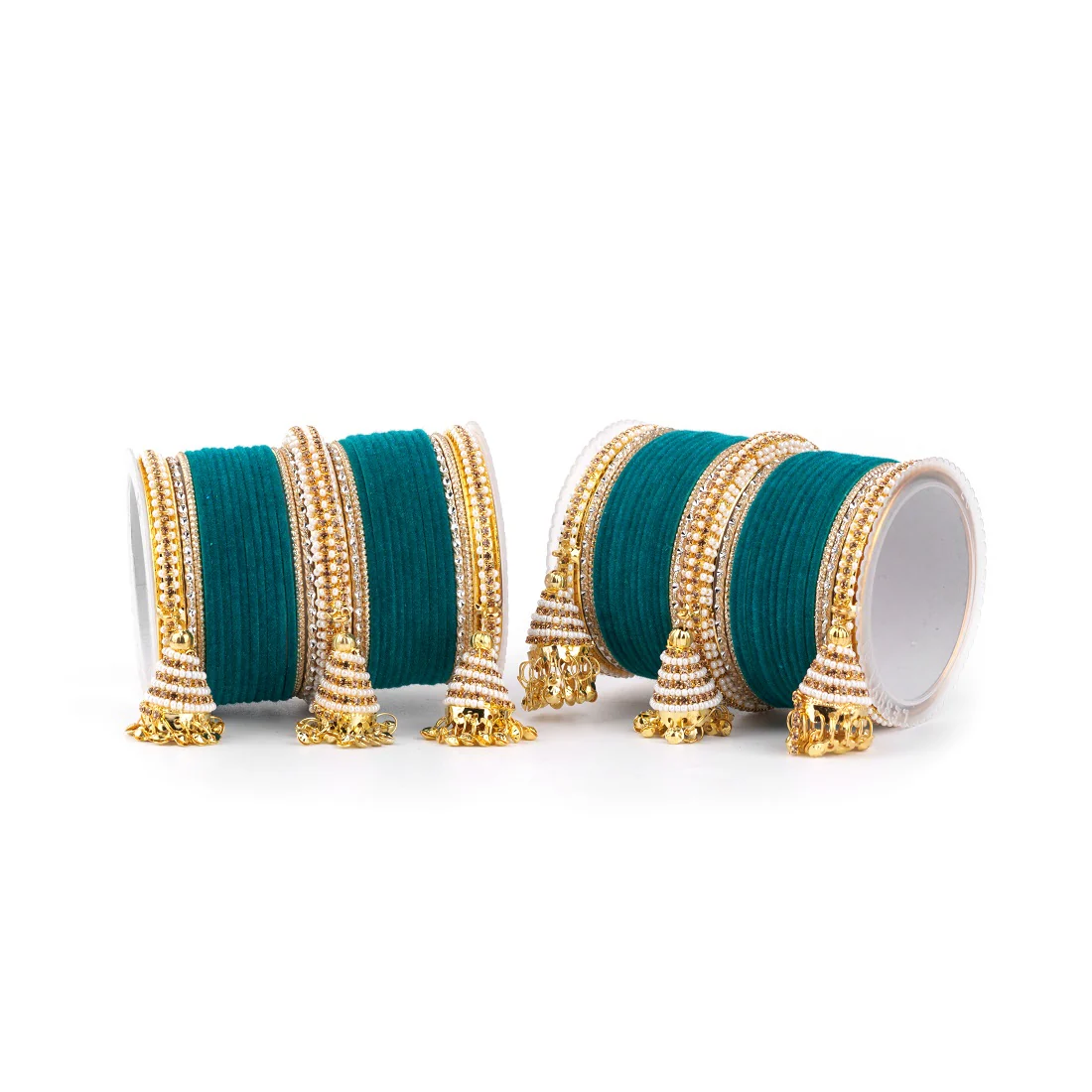 Set of 62 Velvet and Beaded Bangle set with Jhumki for both hands by Leshya - Image 23