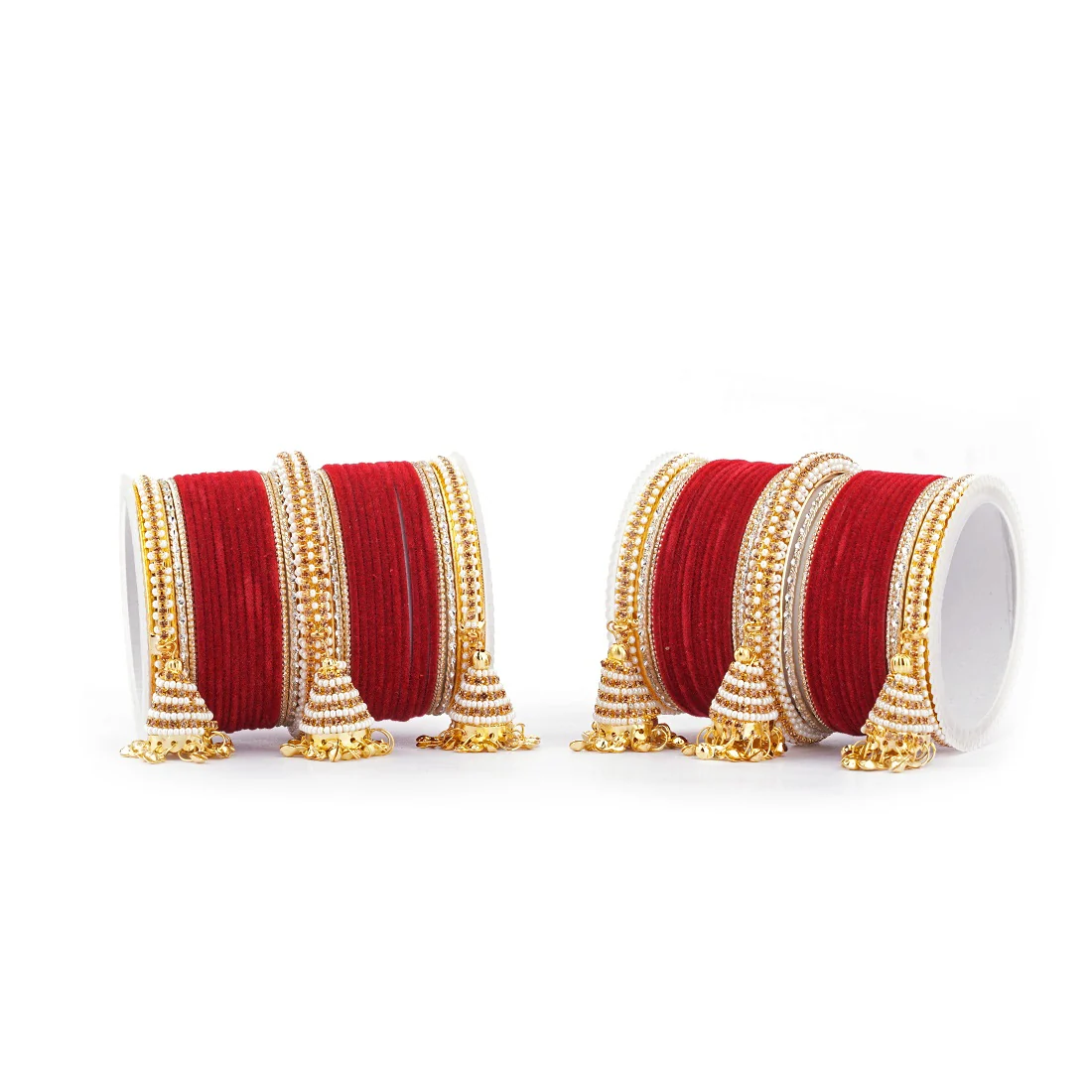 Set of 62 Velvet and Beaded Bangle set with Jhumki for both hands by Leshya - Image 25