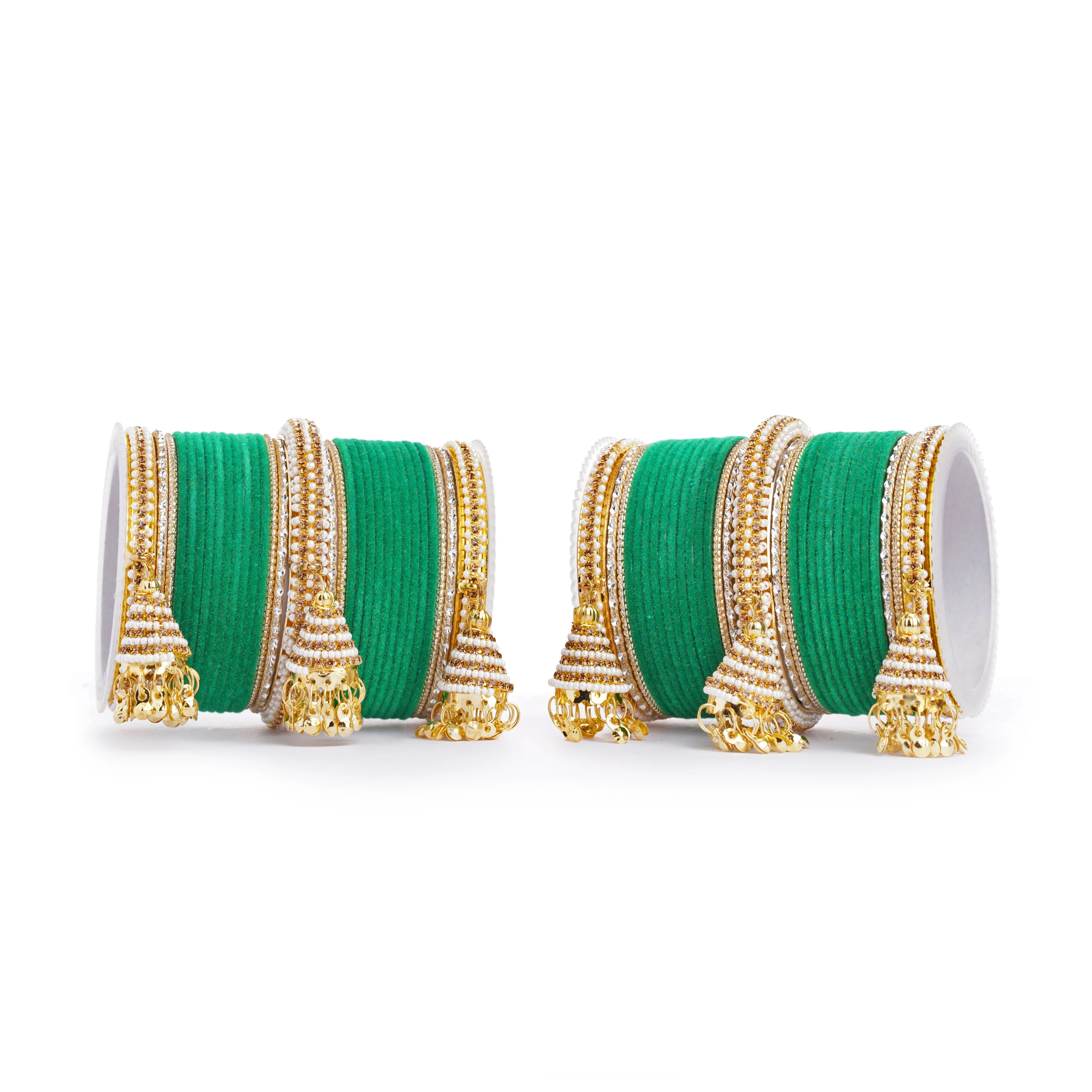 Set of 62 Velvet and Beaded Bangle set with Jhumki for both hands by Leshya - Image 3