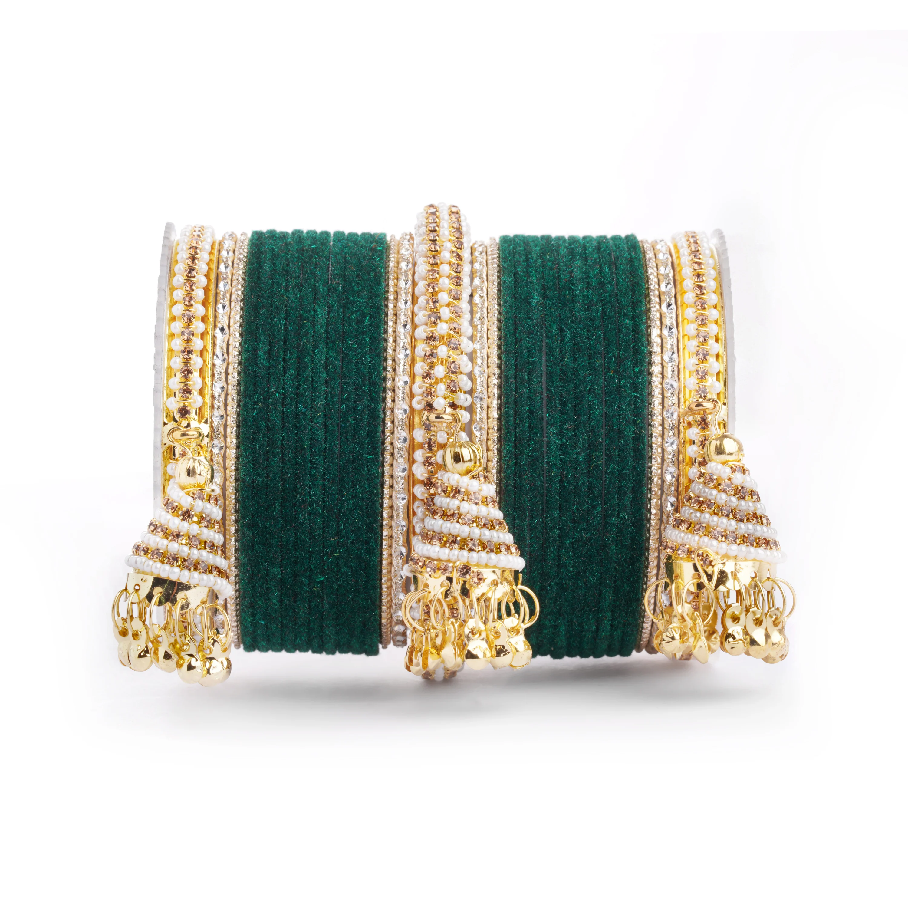 Set of 62 Velvet and Beaded Bangle set with Jhumki for both hands by Leshya - Image 5