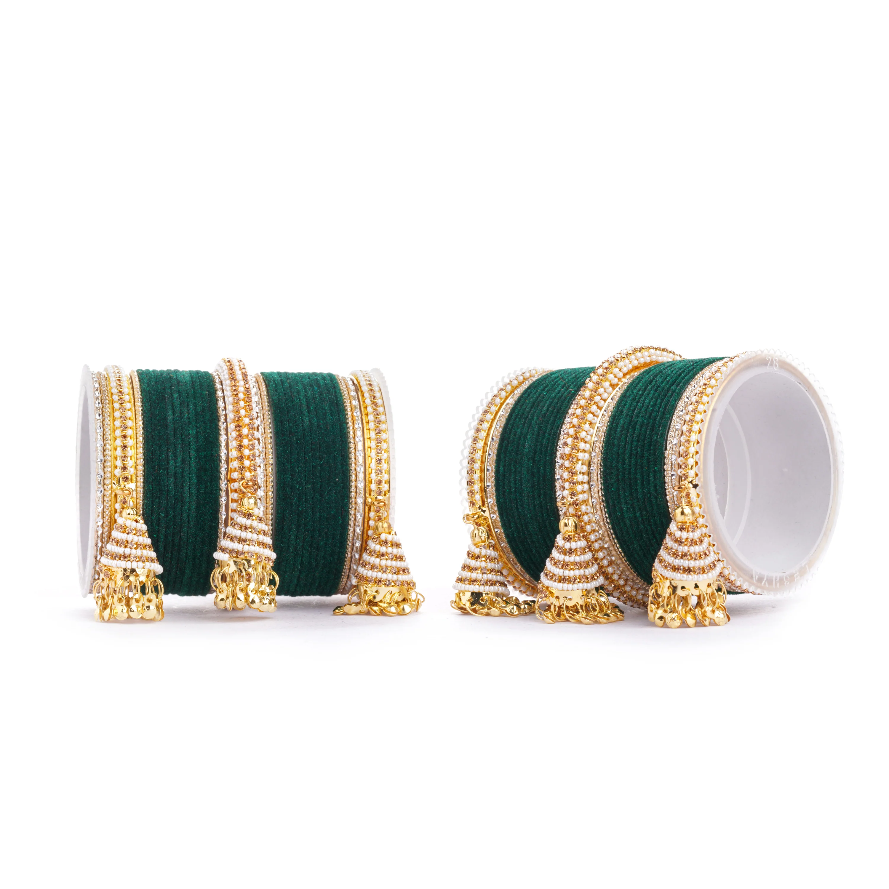 Set of 62 Velvet and Beaded Bangle set with Jhumki for both hands by Leshya - Image 6