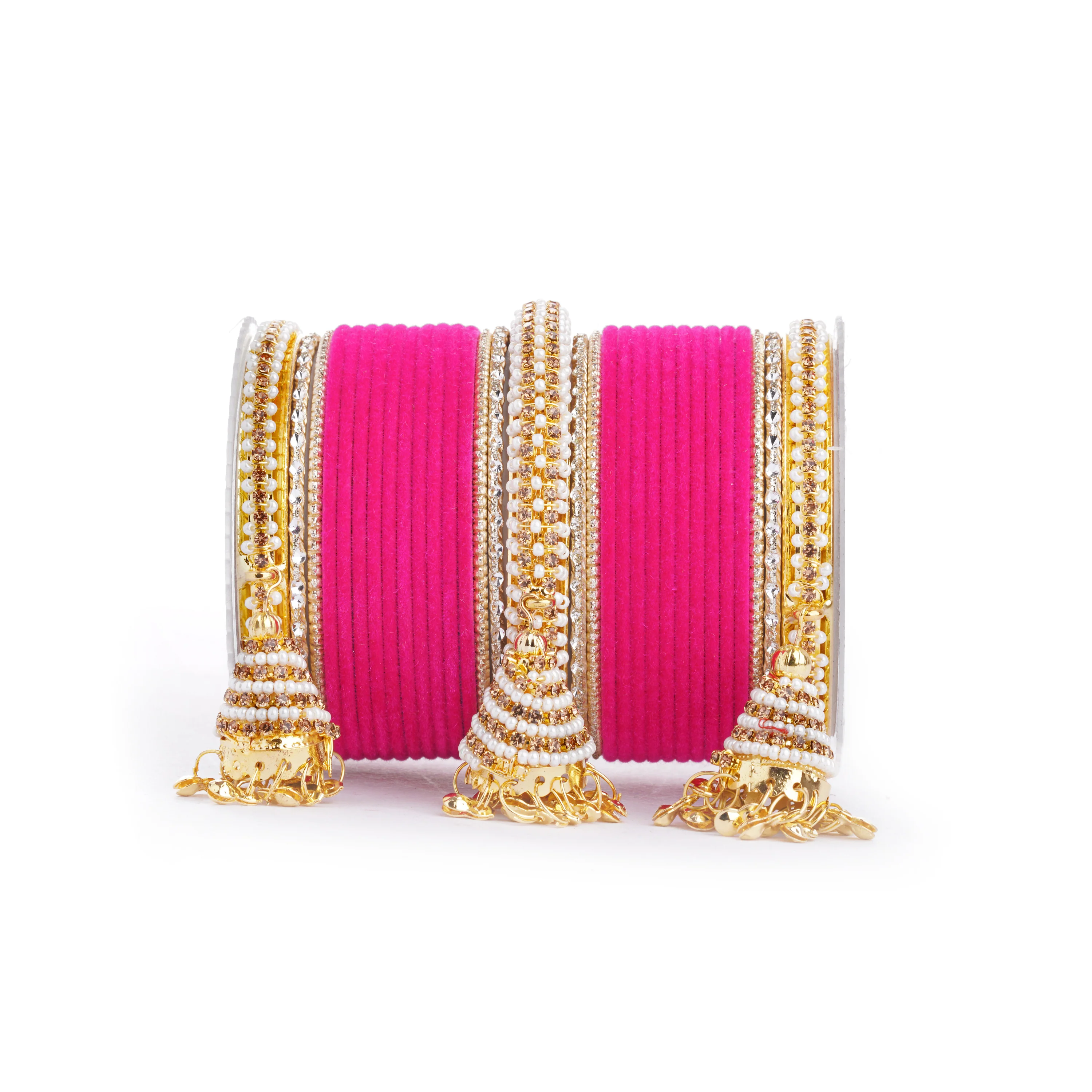 Set of 62 Velvet and Beaded Bangle set with Jhumki for both hands by Leshya - Image 7