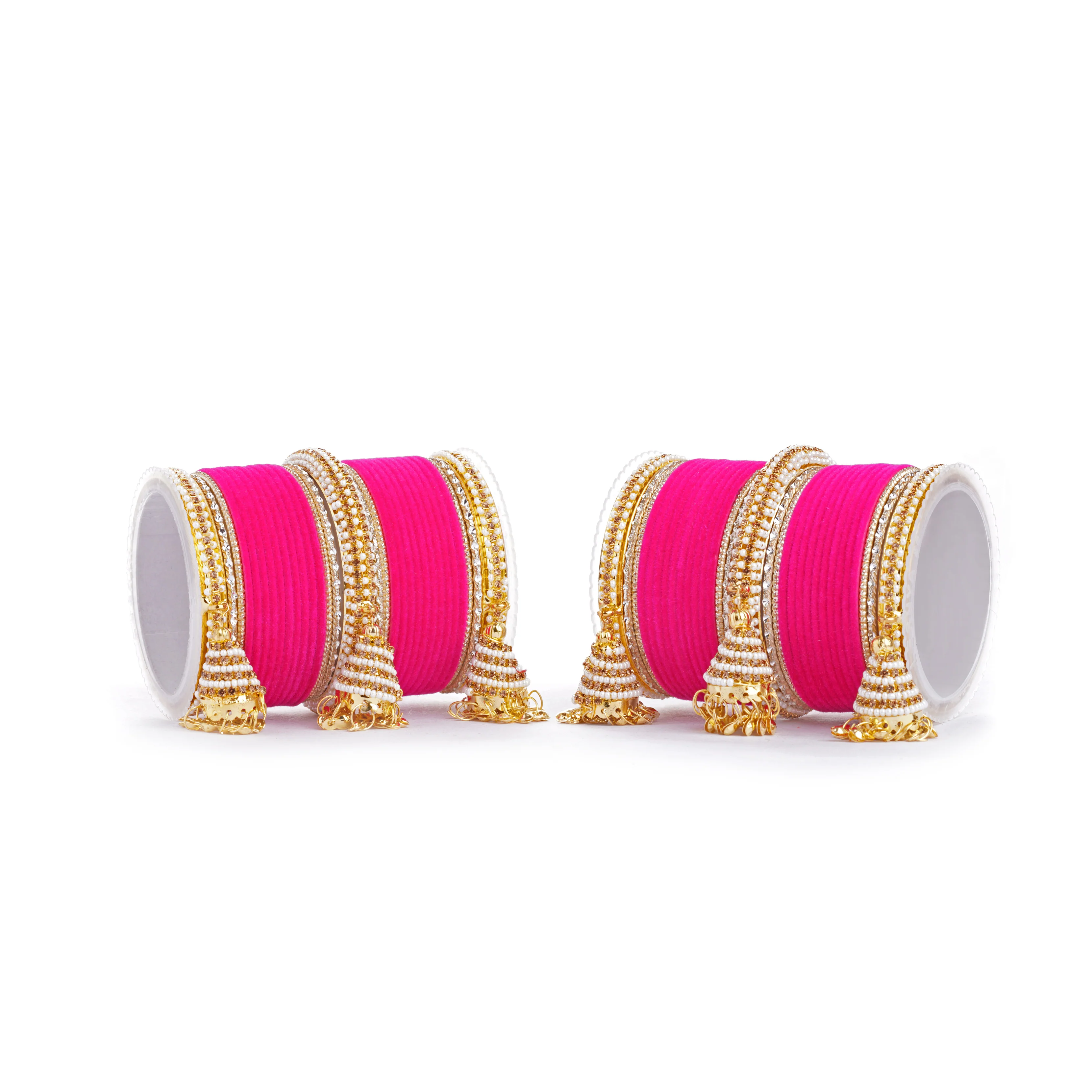 Set of 62 Velvet and Beaded Bangle set with Jhumki for both hands by Leshya - Image 8