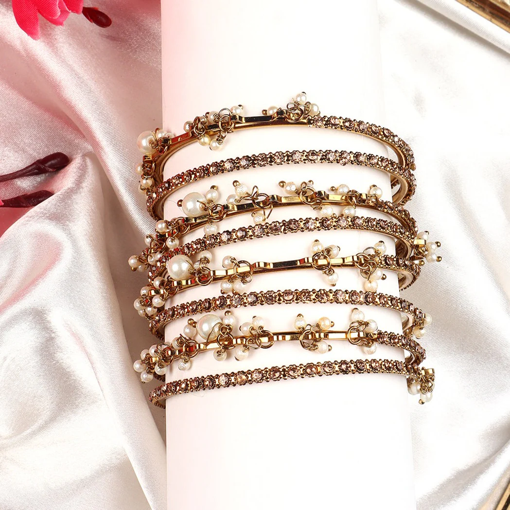 Set of 8 Golden Ghungroo Bangles with Golden Stone by Leshya (Plus size) - Image 2