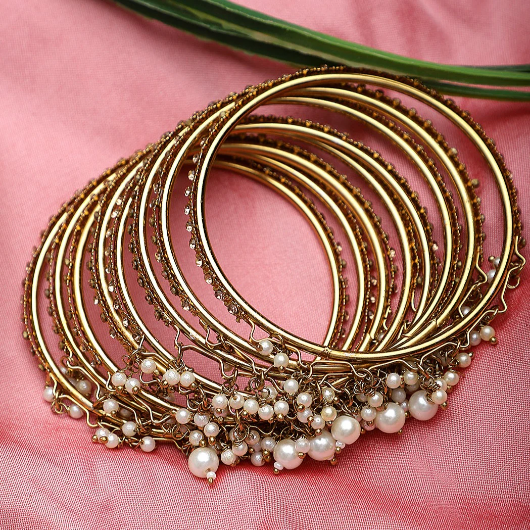 Set of 8 Golden Ghungroo Bangles with Golden Stone by Leshya (Plus size) - Image 3