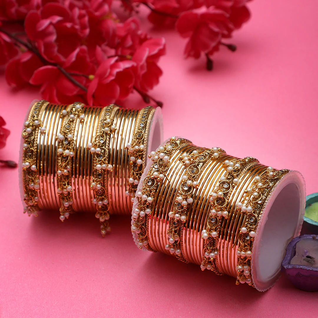 Shining Bangle Set with beaded Jhumki by Leshya - Image 3