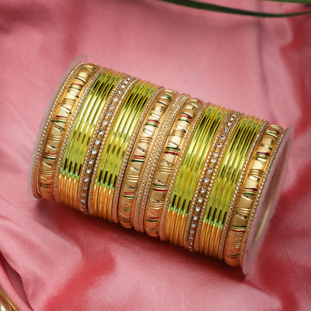 Shining Bangle Set with Golden Meenakari Kada by Leshya - Image 3