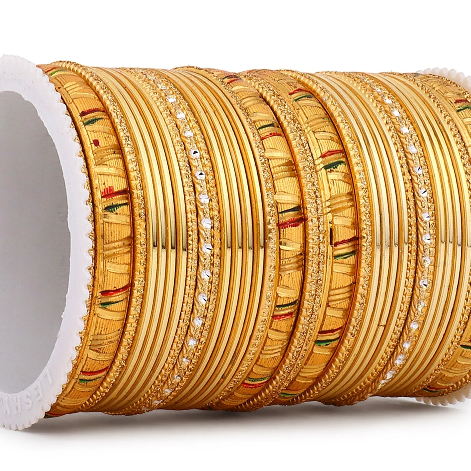 Shining Bangle Set with Golden Meenakari Kada by Leshya - Image 11