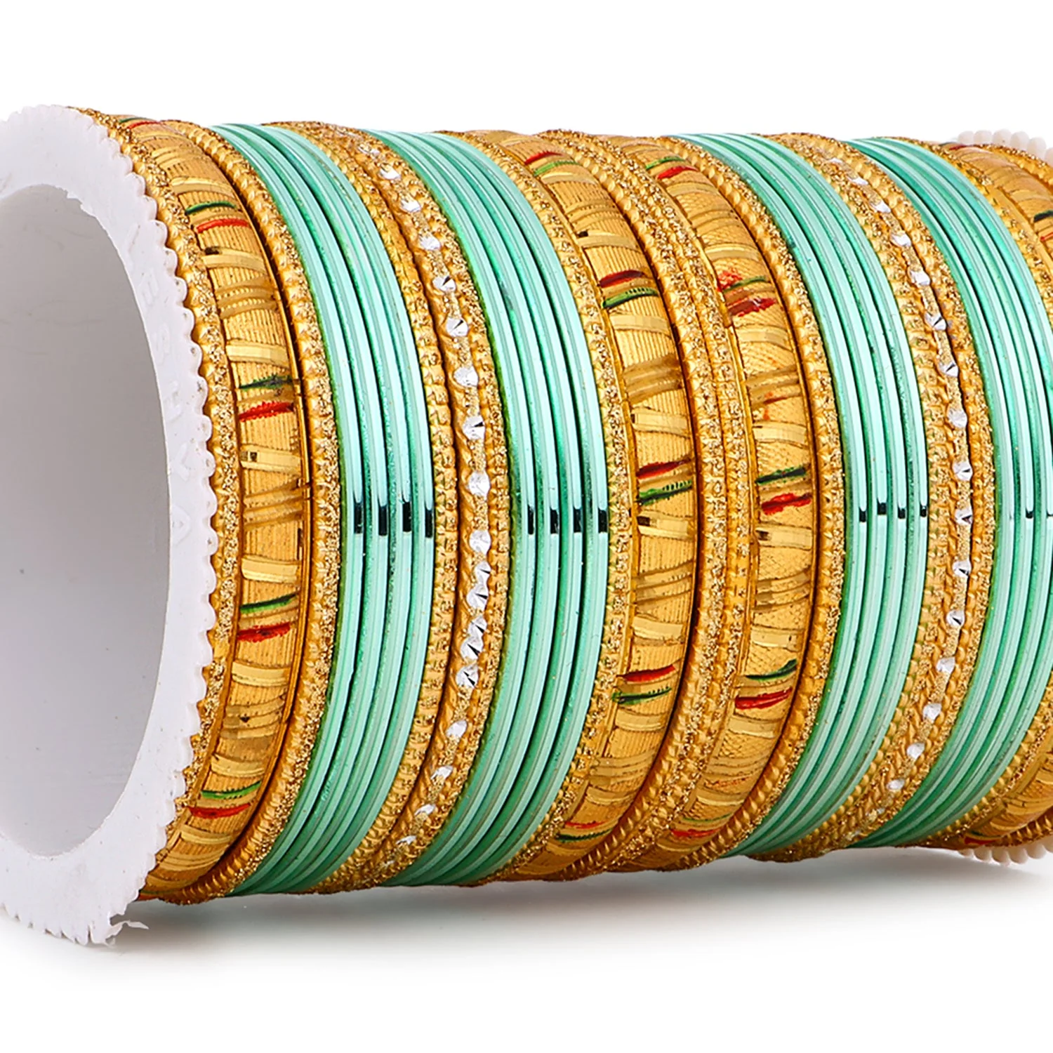 Shining Bangle Set with Golden Meenakari Kada by Leshya - Image 15