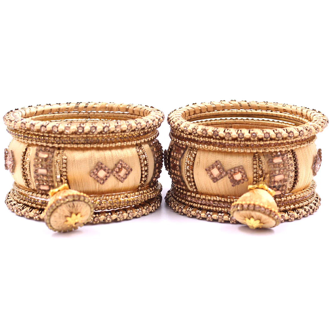 Silk Thread Bangles with Jhumki & Pacheli Bangles by Leshya - Image 11