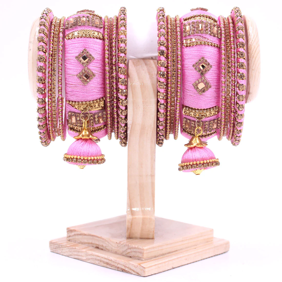 Silk Thread Bangles with Jhumki & Pacheli Bangles by Leshya - Image 2