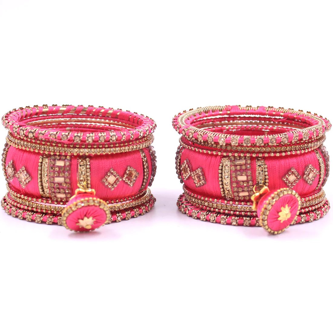 Silk Thread Bangles with Jhumki & Pacheli Bangles by Leshya - Image 3