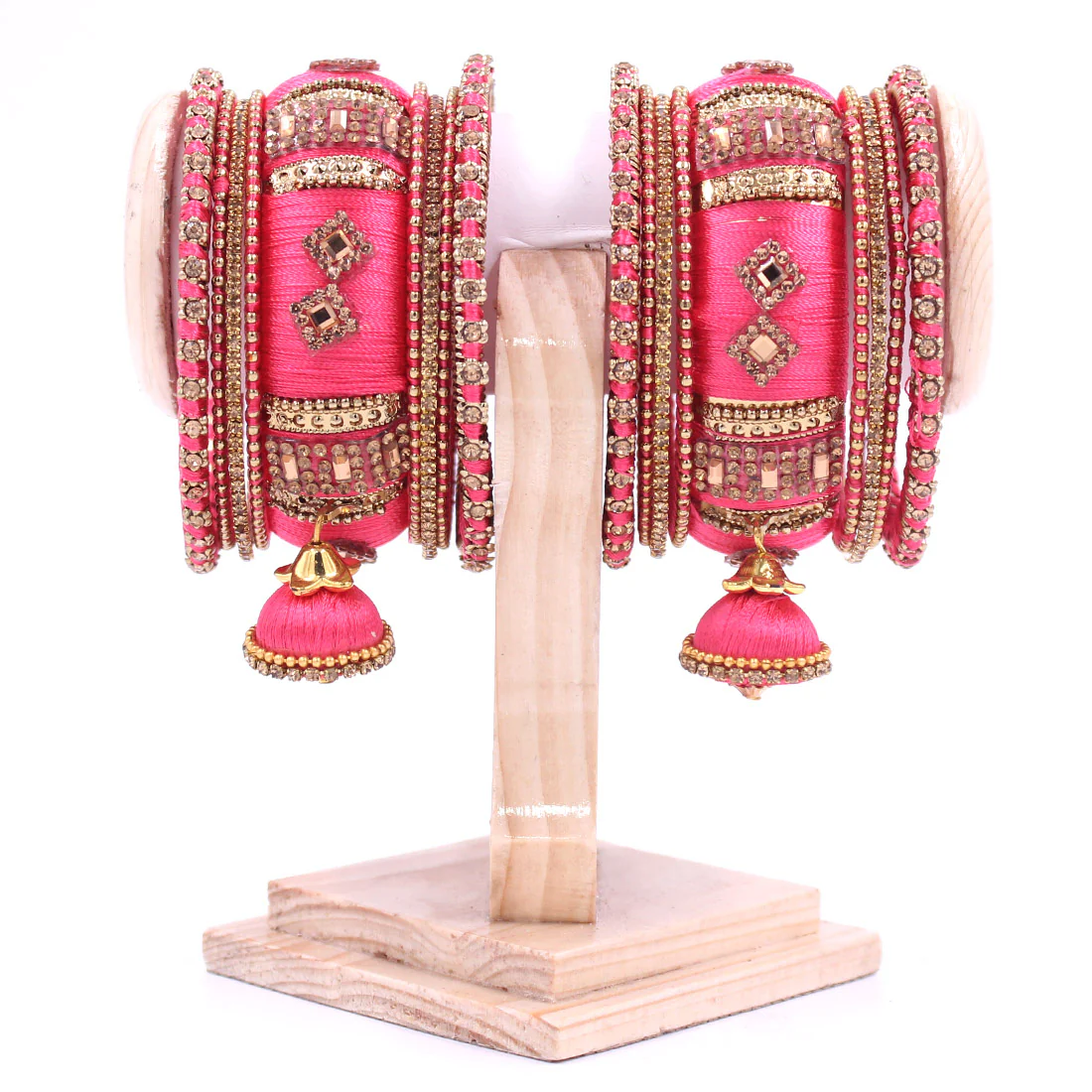 Silk Thread Bangles with Jhumki & Pacheli Bangles by Leshya - Image 4
