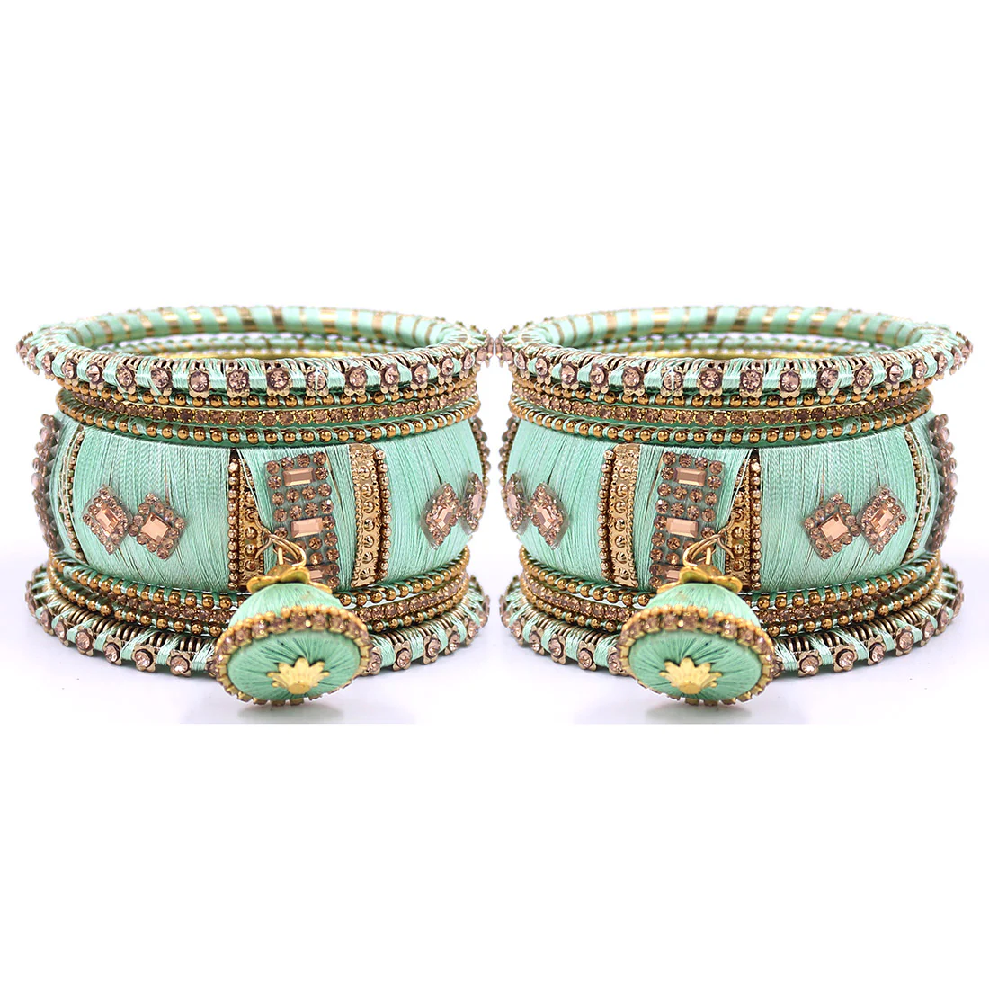 Silk Thread Bangles with Jhumki & Pacheli Bangles by Leshya - Image 5