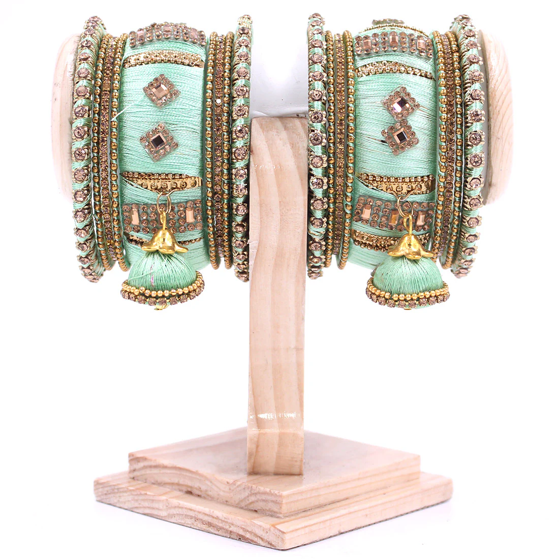 Silk Thread Bangles with Jhumki & Pacheli Bangles by Leshya - Image 6