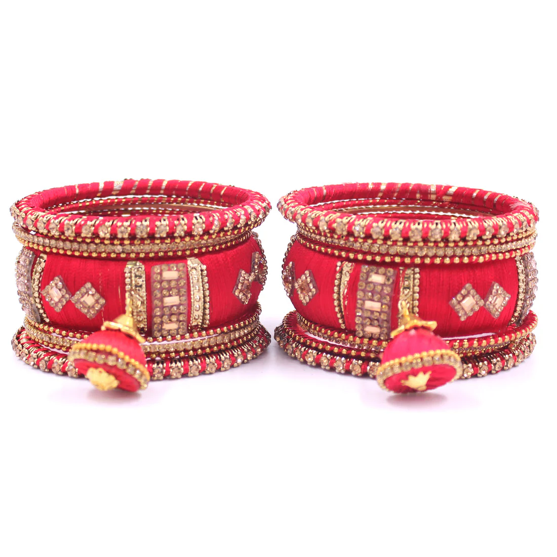 Silk Thread Bangles with Jhumki & Pacheli Bangles by Leshya - Image 7