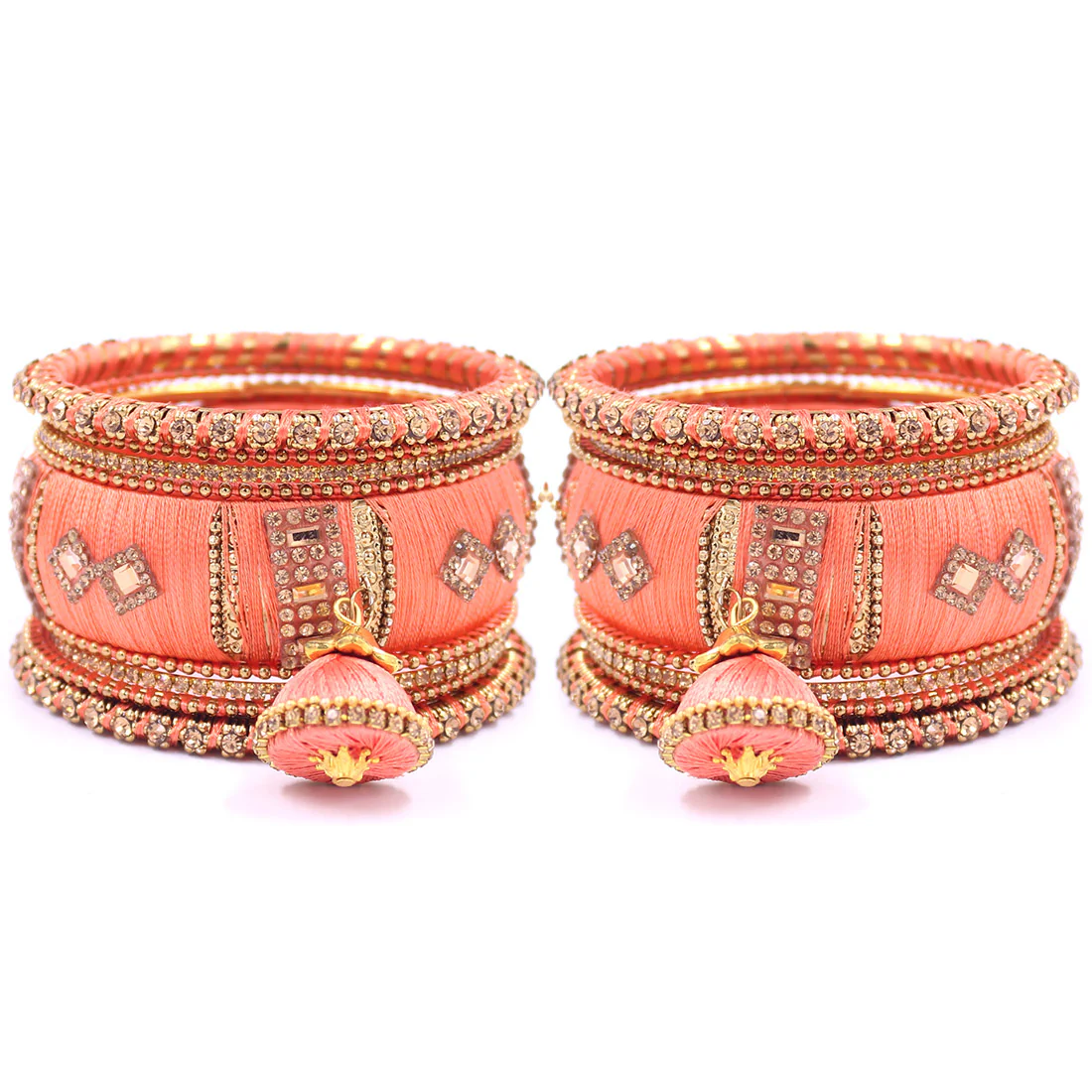 Silk Thread Bangles with Jhumki & Pacheli Bangles by Leshya - Image 9