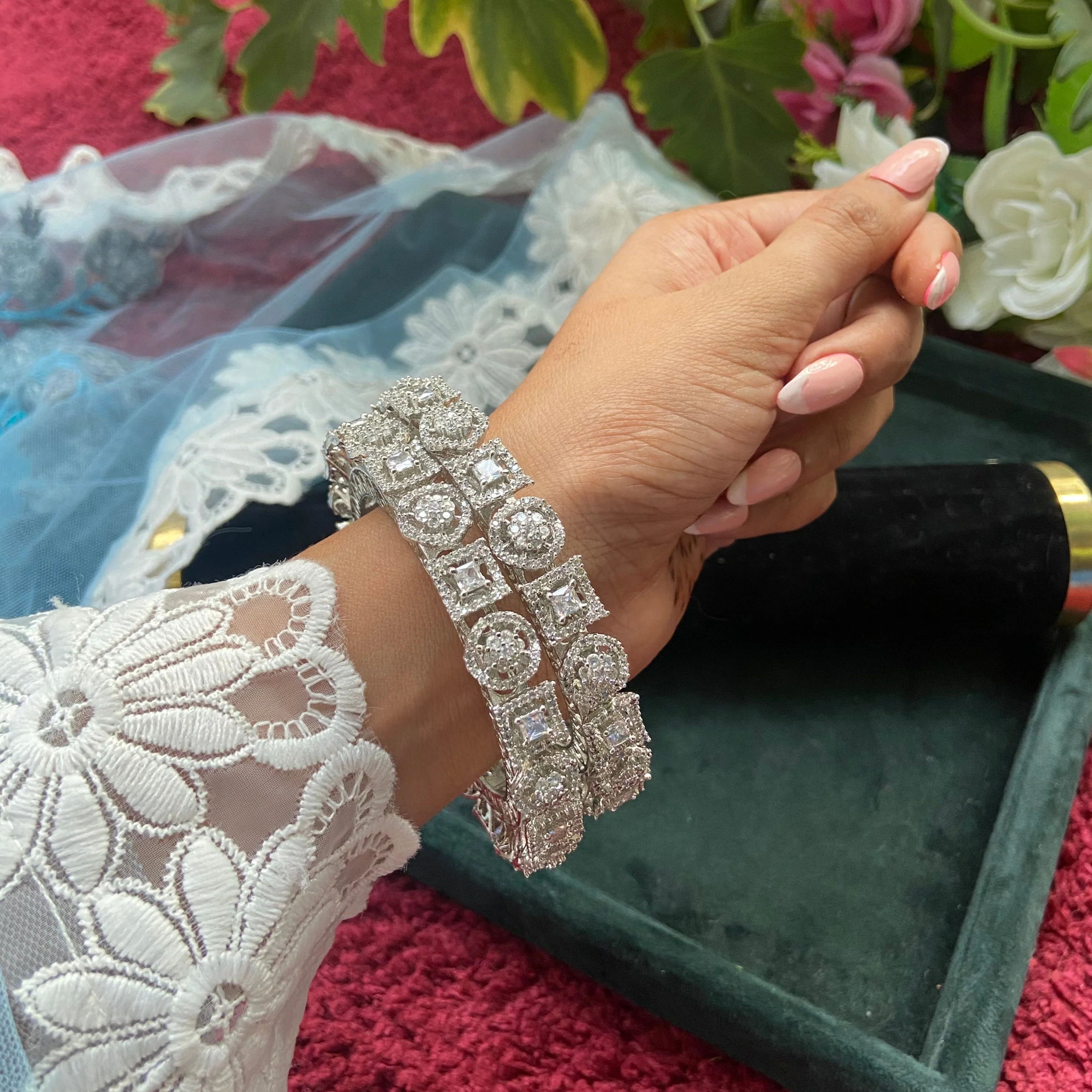 Pacheli Silver Kada with AD stone by Leshya - Image 3