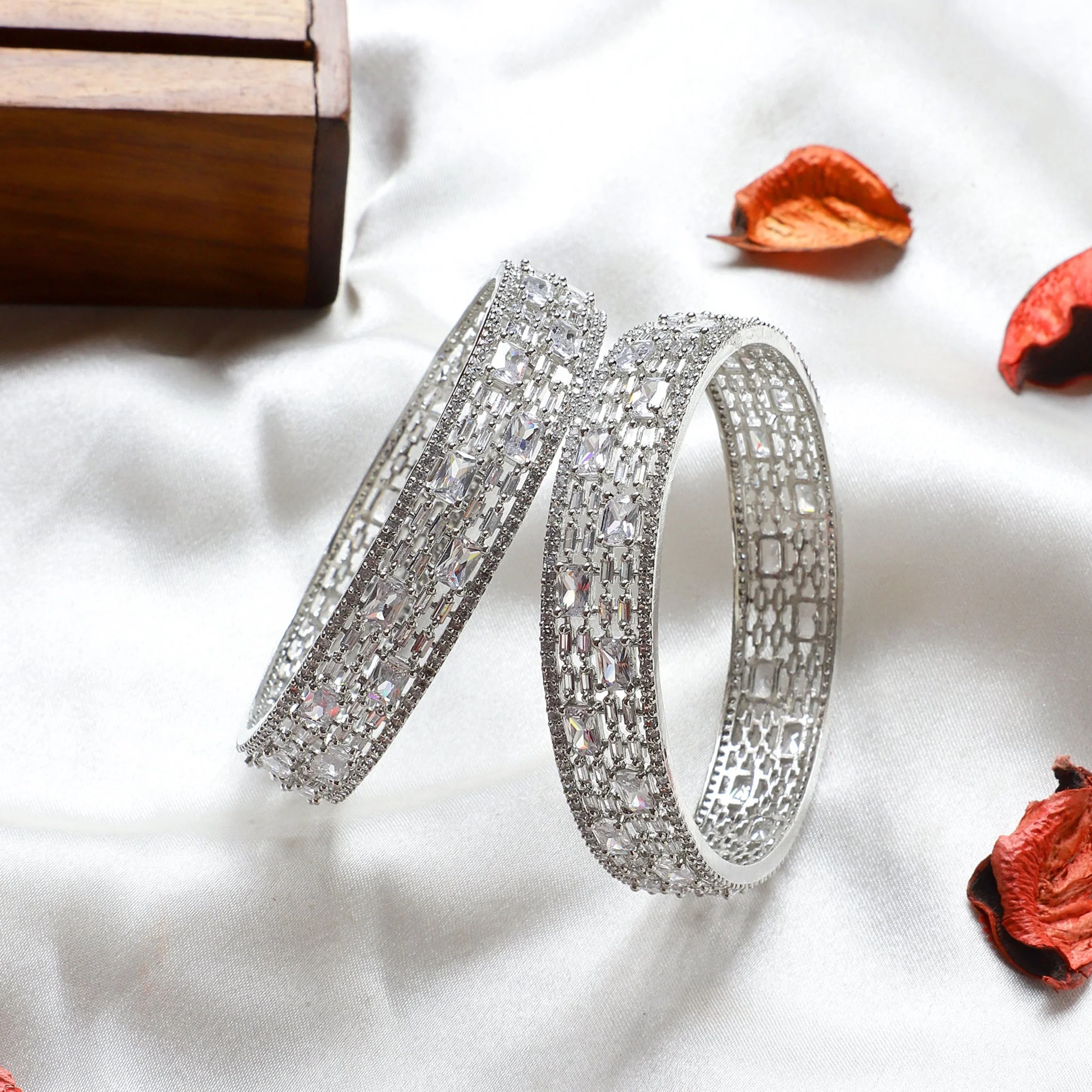 Set of 2 Silver Kada with Ad stone by Leshya - Image 2