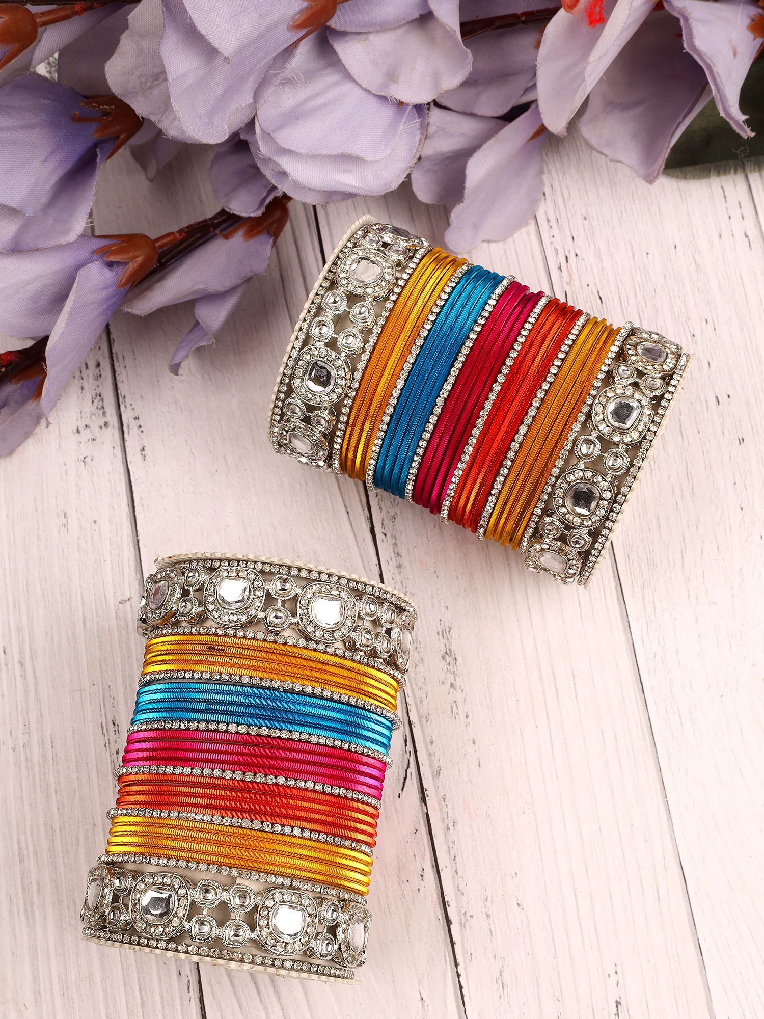 Silver Kundan Bangle set for two hands by Leshya - Image 2