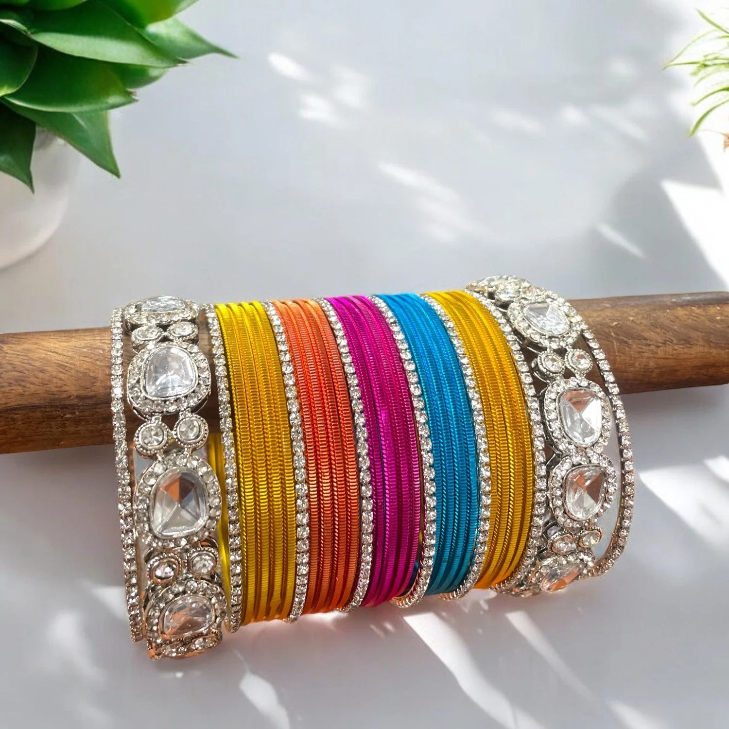 Silver Kundan Bangle set for two hands by Leshya - Image 4