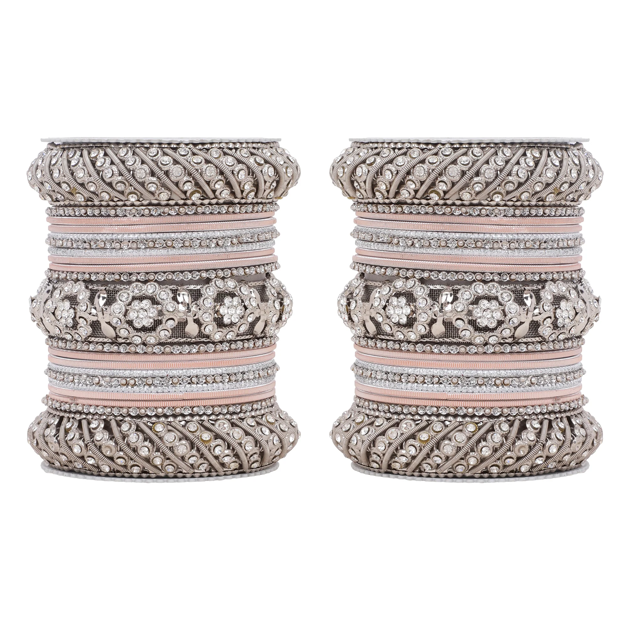 Silver Pacheli Bangle set With Flower center kada by Leshya - Image 14