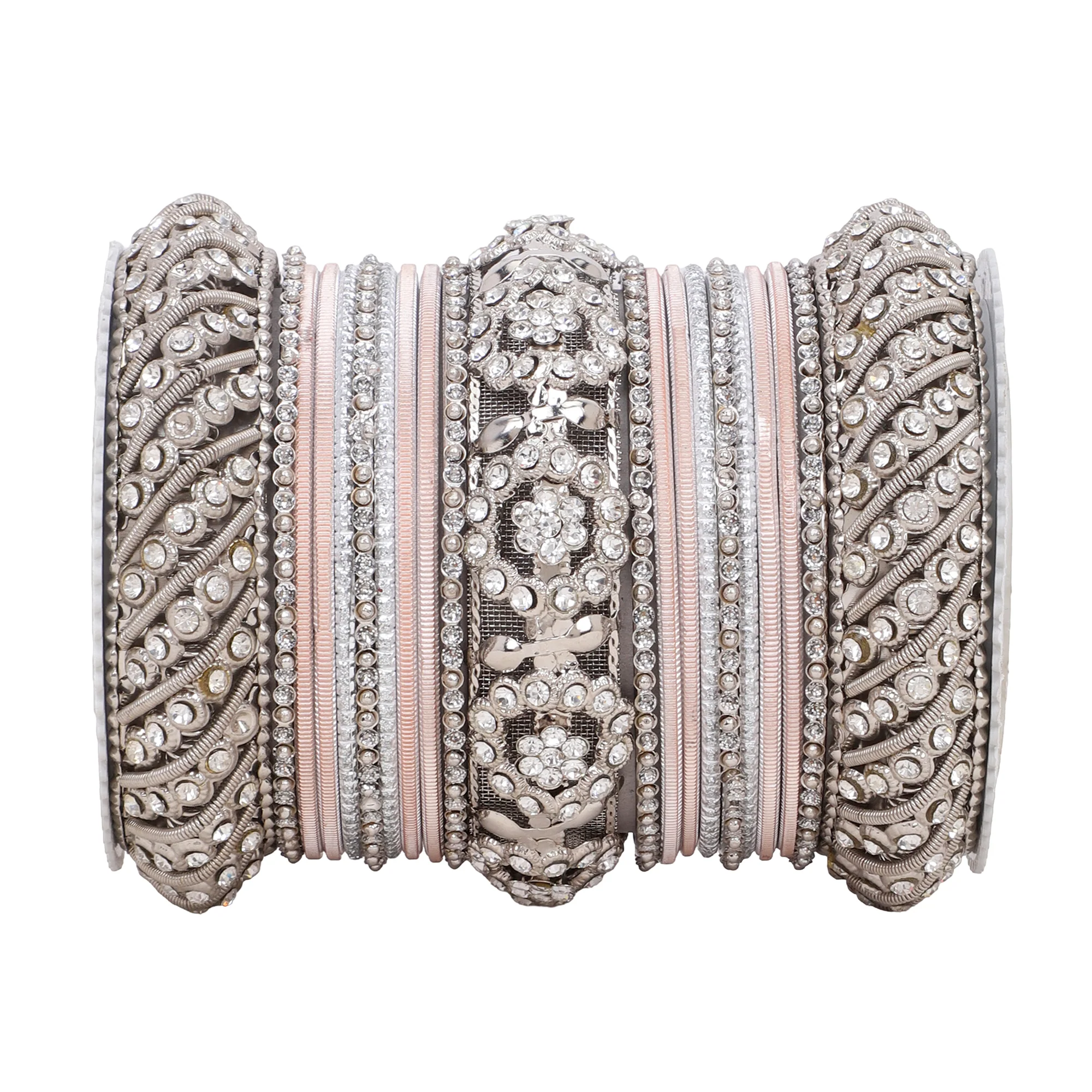 Silver Pacheli Bangle set With Flower center kada by Leshya - Image 15