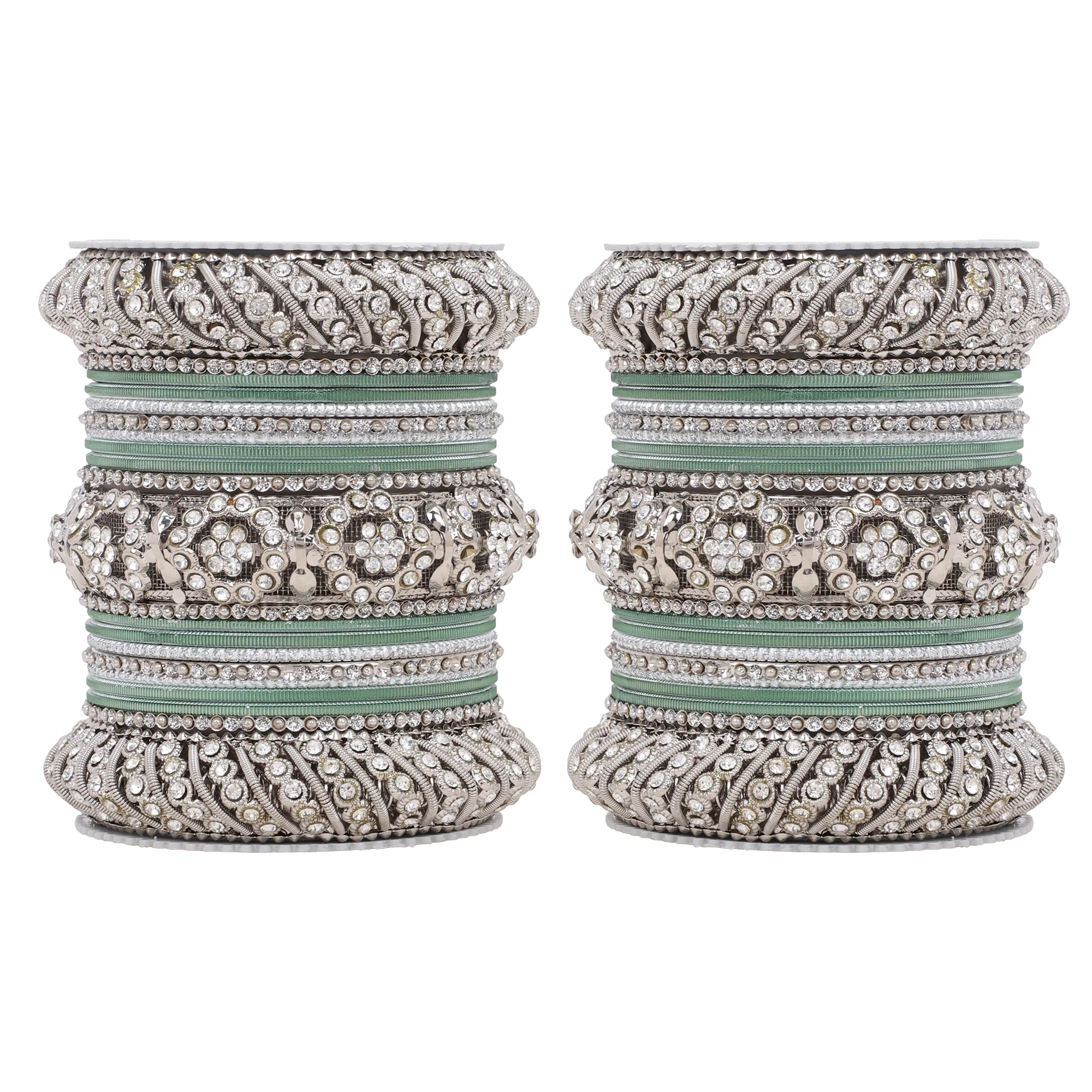 Silver Pacheli Bangle set With Flower center kada by Leshya - Image 17