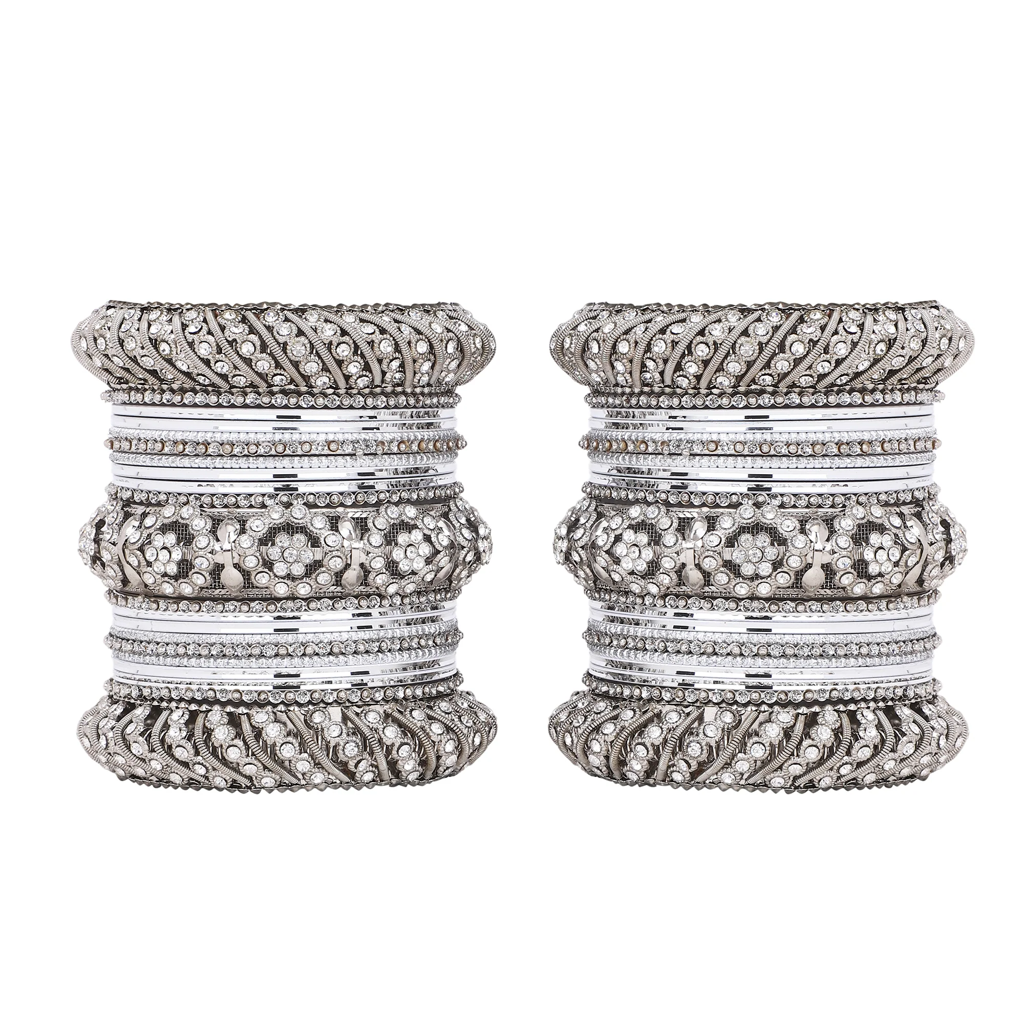 Silver Pacheli Bangle set With Flower center kada by Leshya - Image 2