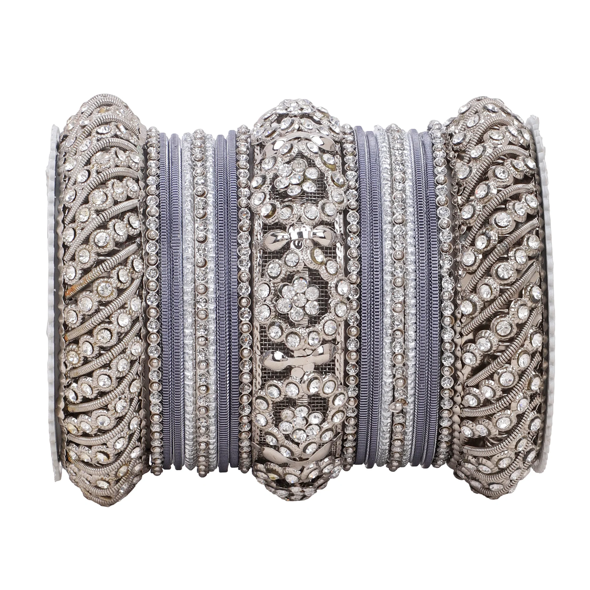 Silver Pacheli Bangle set With Flower center kada by Leshya - Image 20