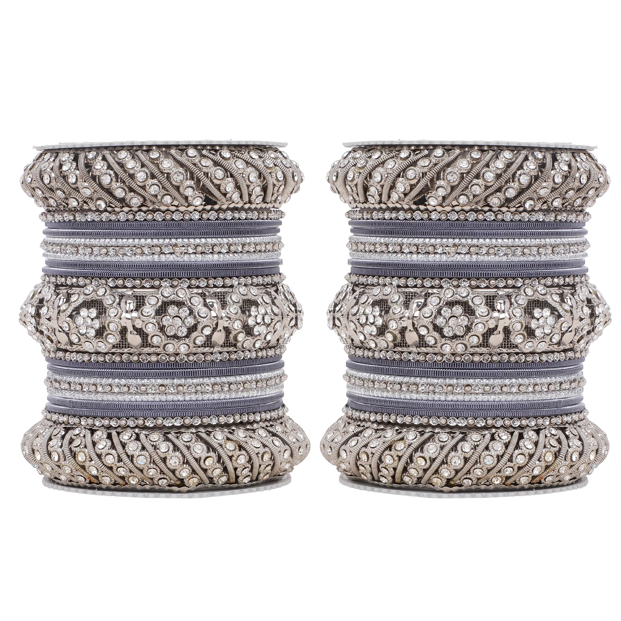 Silver Pacheli Bangle set With Flower center kada by Leshya - Image 21