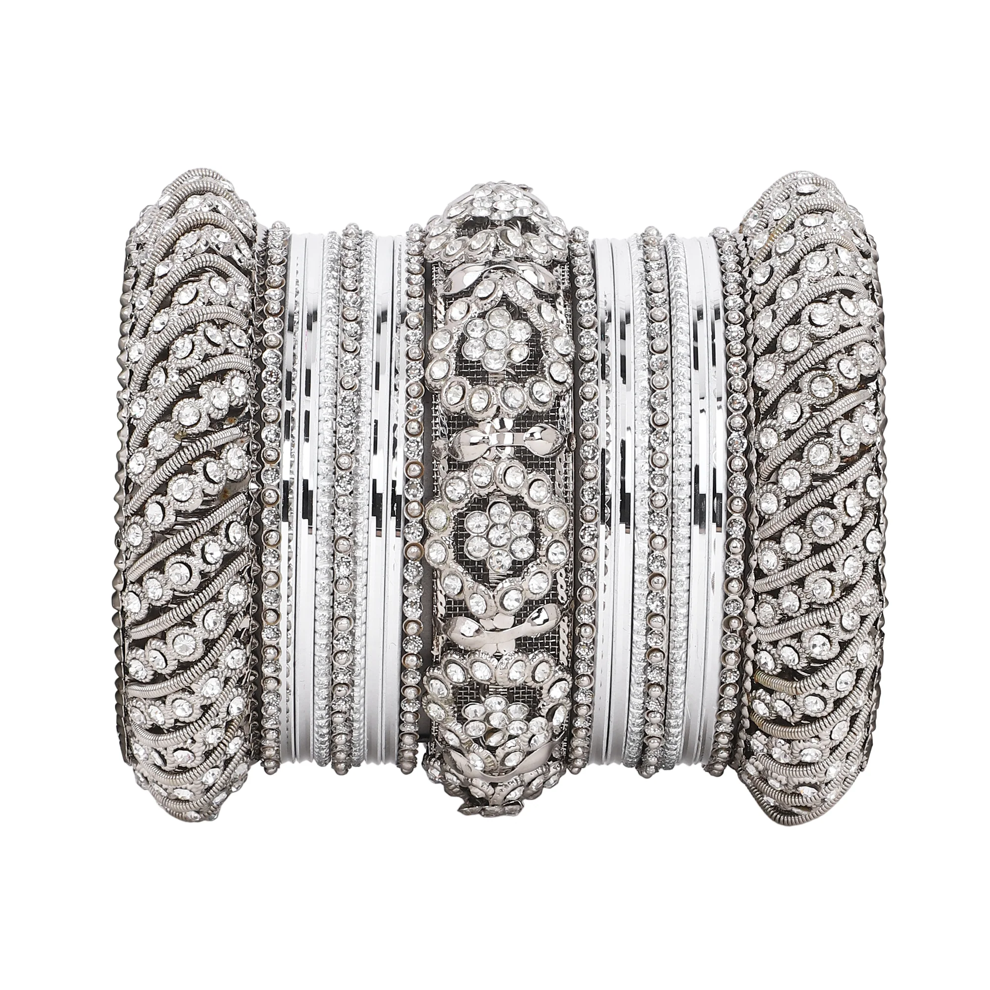 Silver Pacheli Bangle set With Flower center kada by Leshya - Image 3