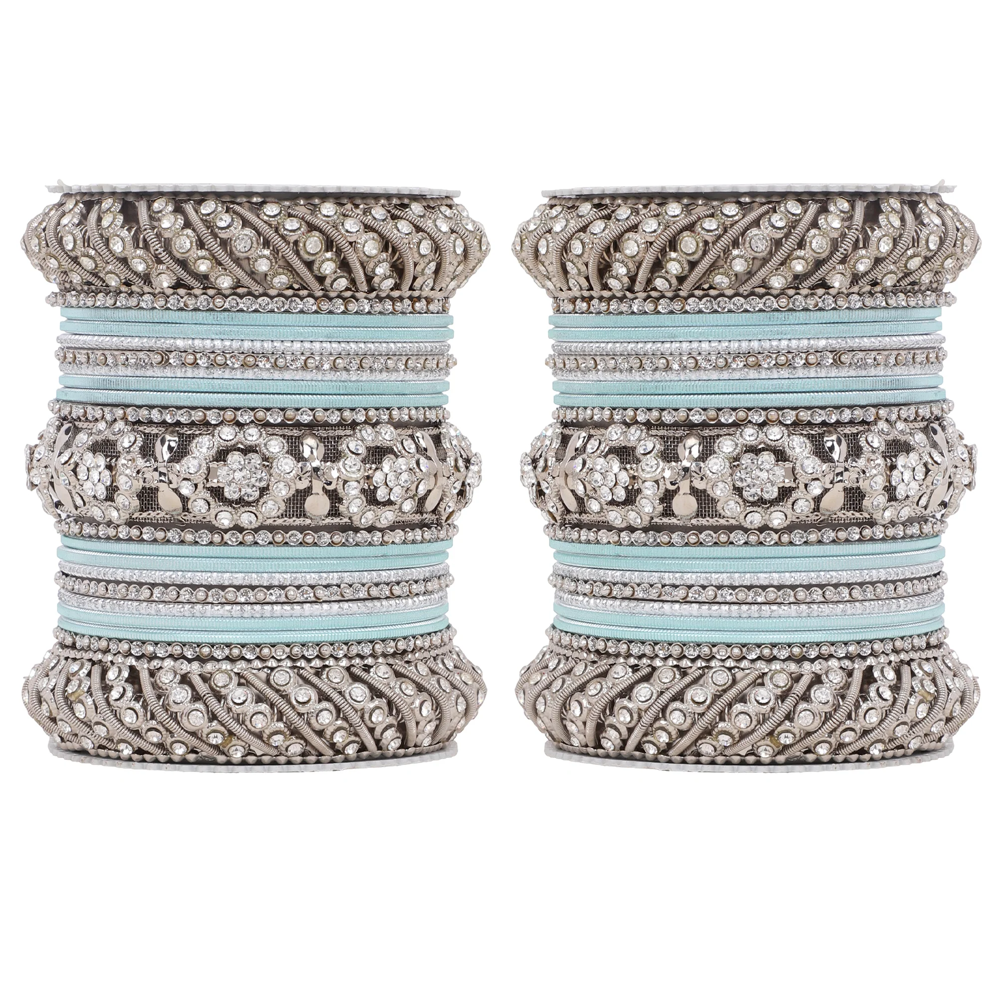 Silver Pacheli Bangle set With Flower center kada by Leshya - Image 4