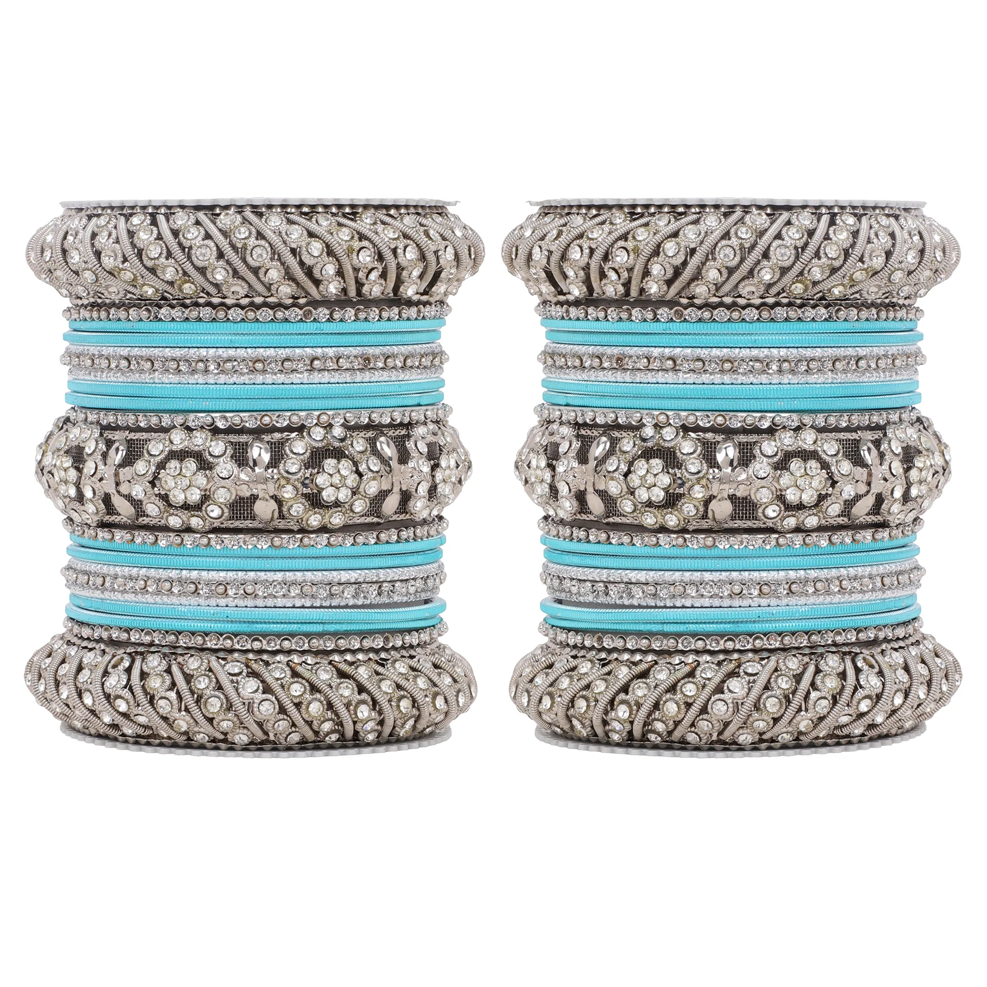 Silver Pacheli Bangle set With Flower center kada by Leshya - Image 6