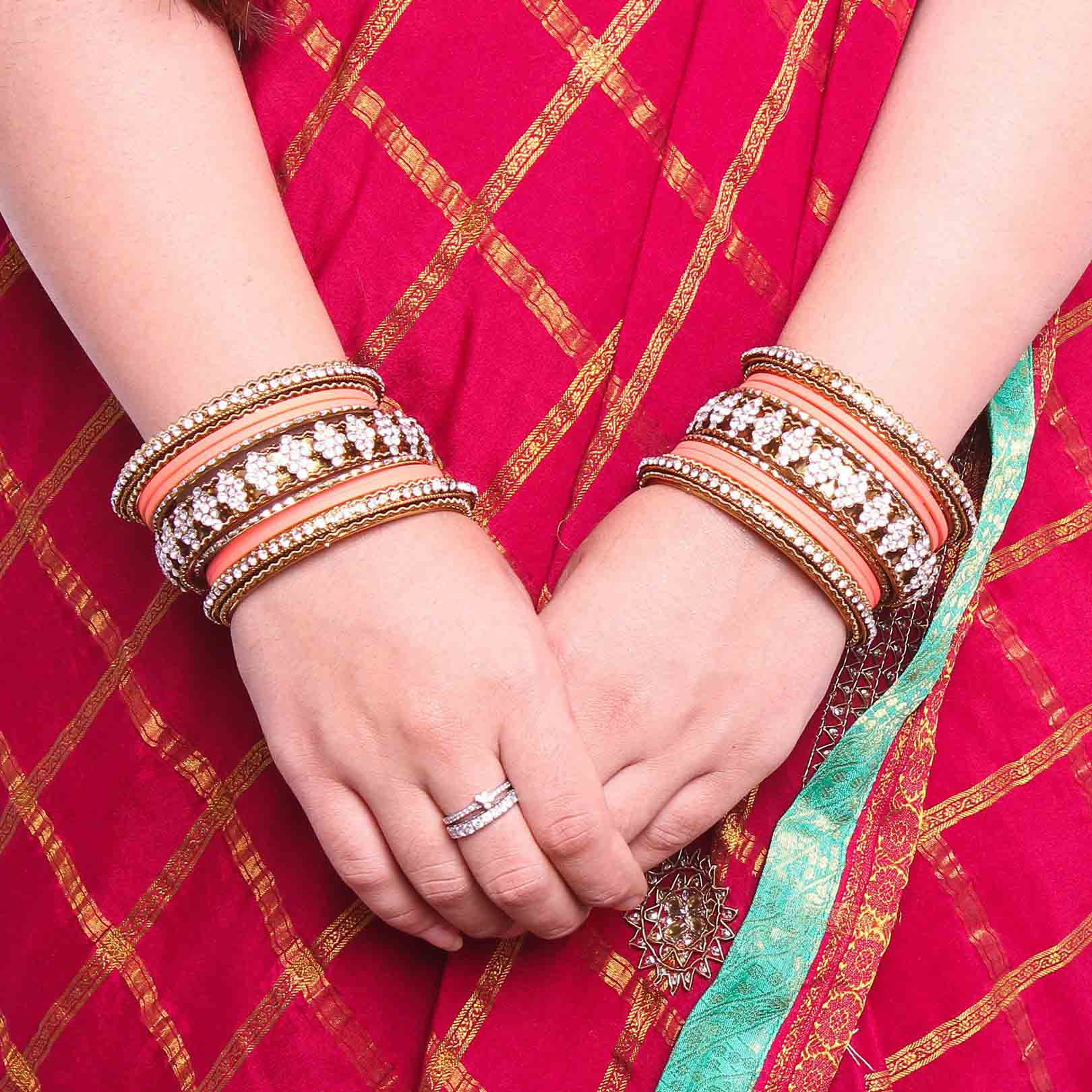 Stylish Matte Finish And Running Stone Pattern Bangle Set - Image 10