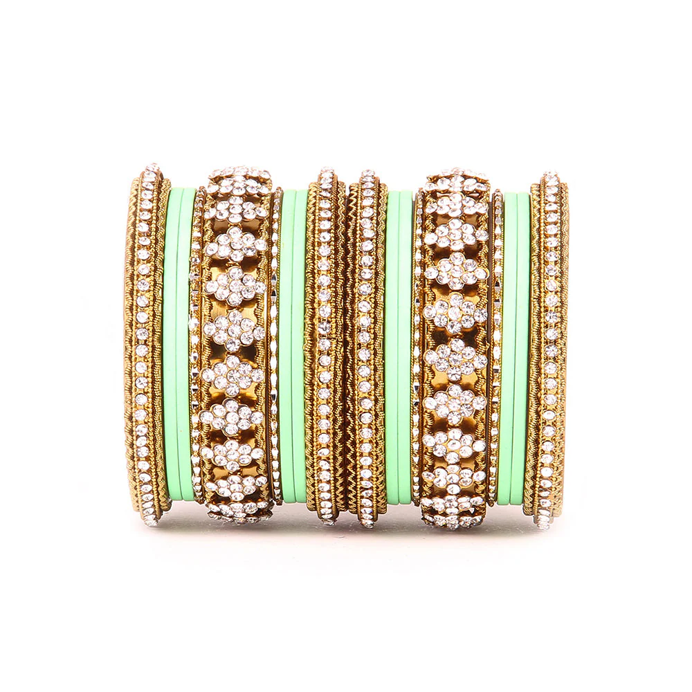 Stylish Matte Finish And Running Stone Pattern Bangle Set - Image 11