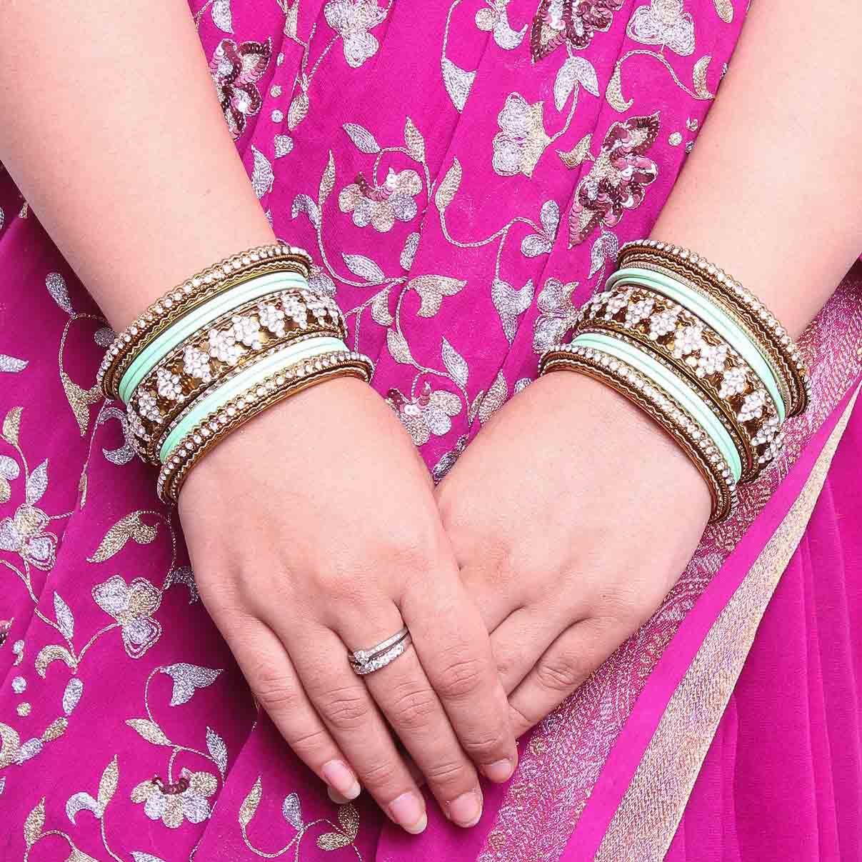 Stylish Matte Finish And Running Stone Pattern Bangle Set - Image 12
